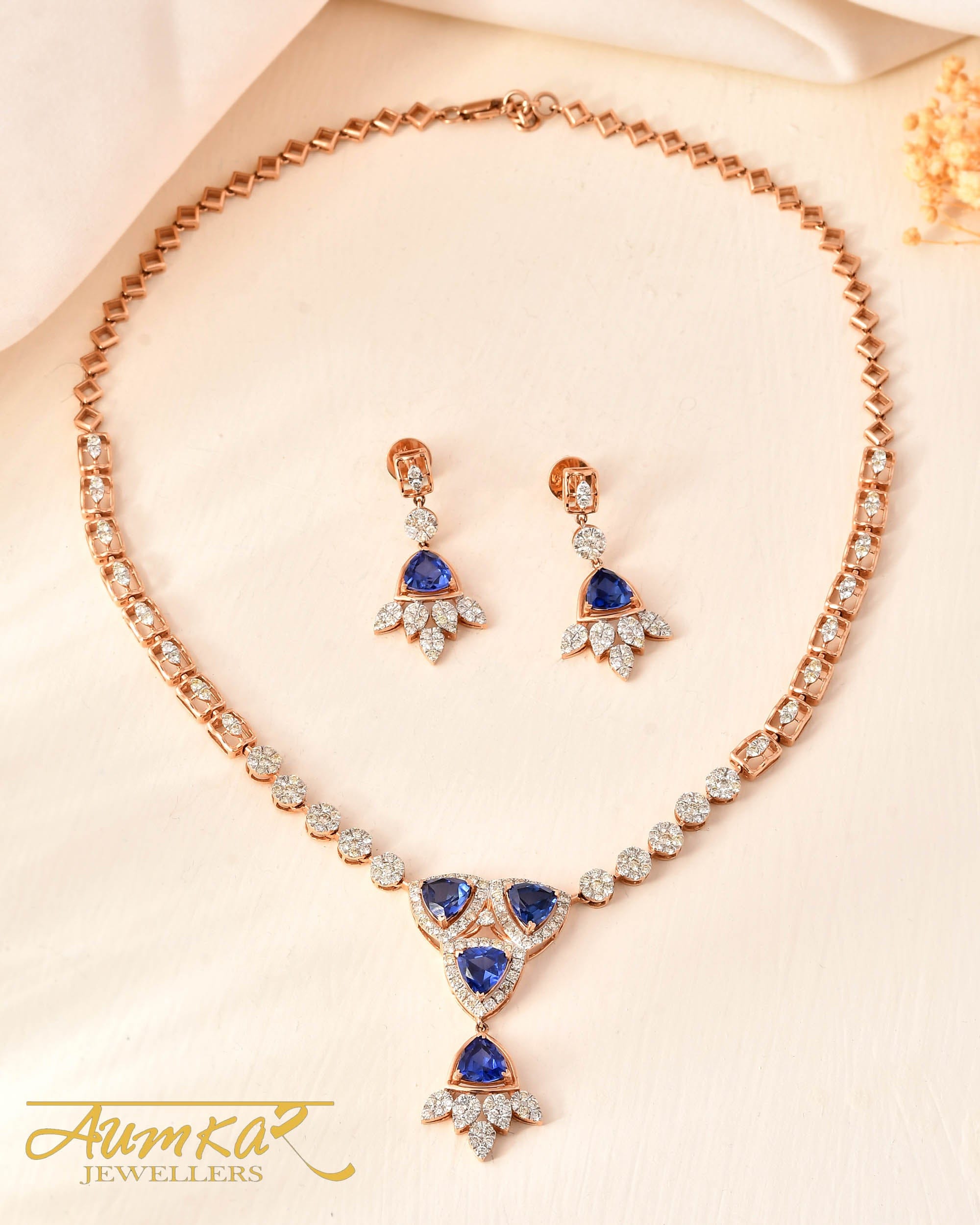 Blue Stone Diamond Necklace Set Wedding Jewelry For Women