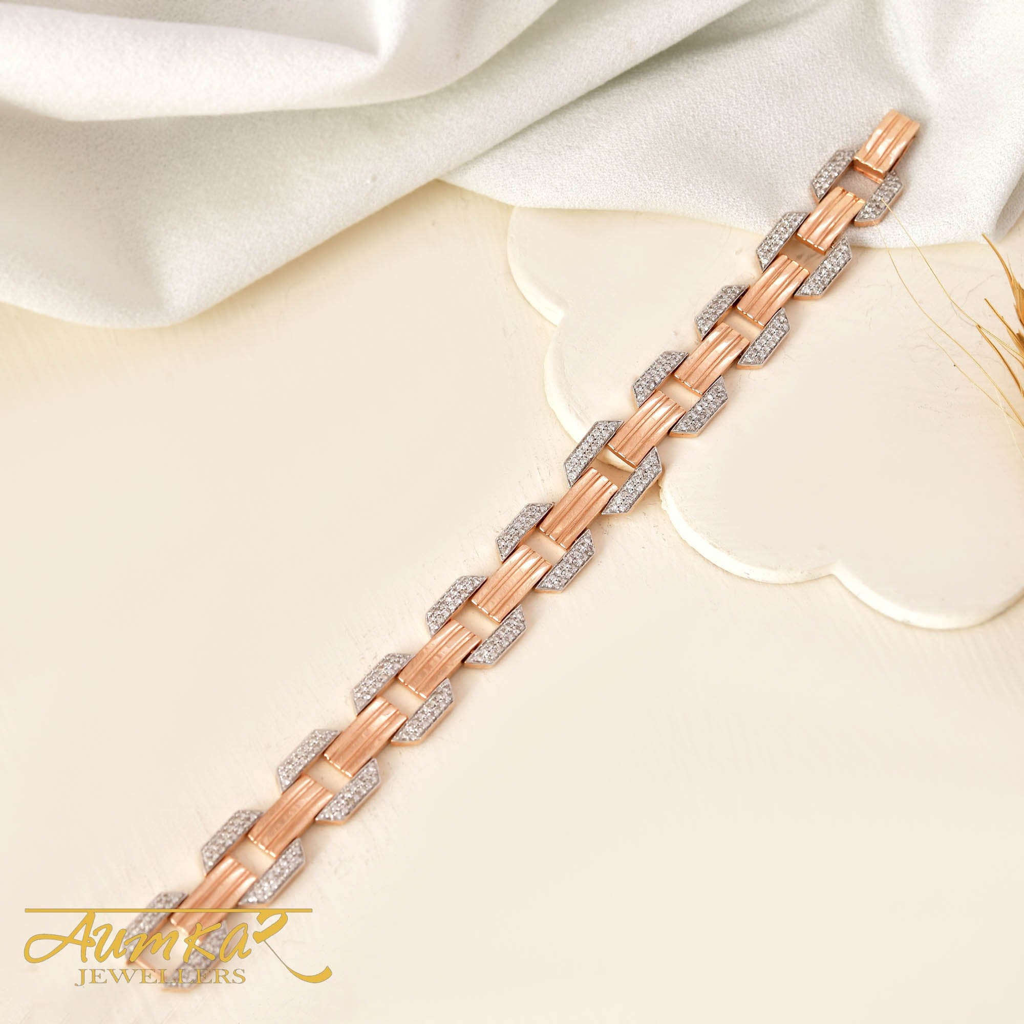 Men's Diamond Tennis Bracelet Rose Gold Link Chain Design