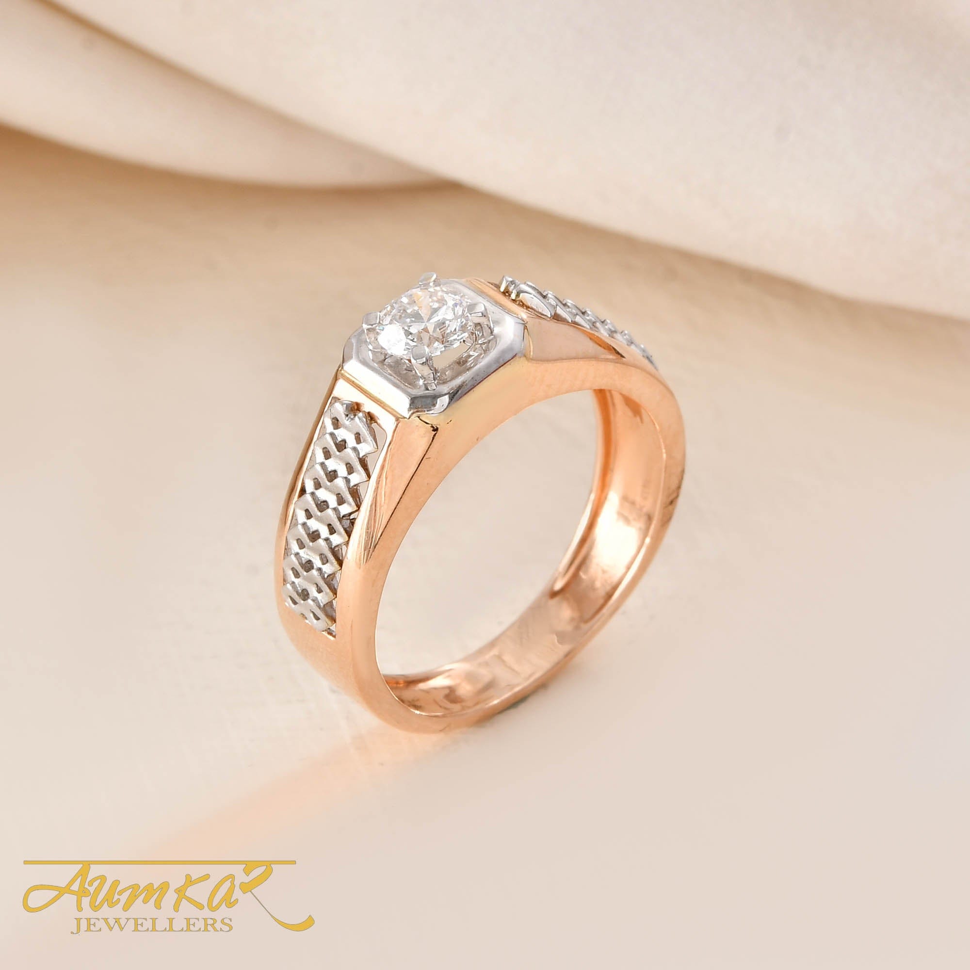 Men's Diamond Engagement Ring Two Tone Wedding Band