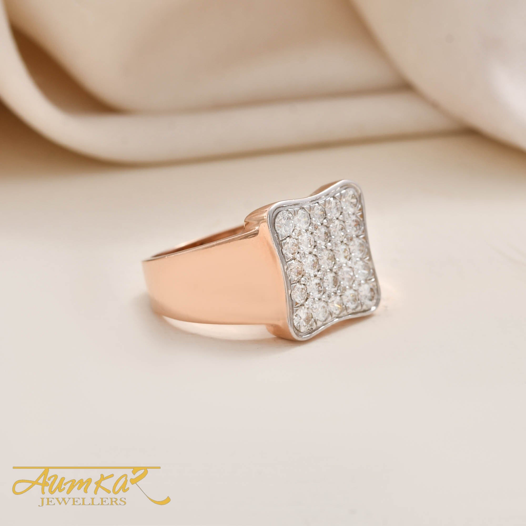 Men's Diamond Cluster Ring Rose Gold Statement Band