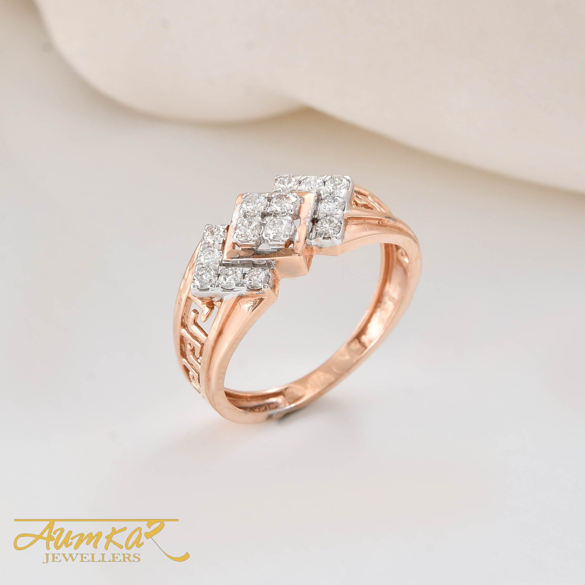 Men's Diamond Engagement Ring Rose Gold Greek Key Design