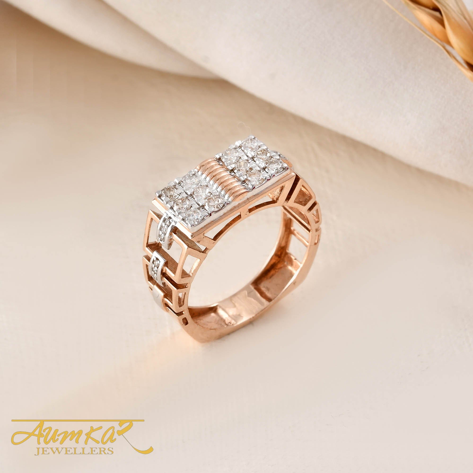 Men's Diamond Ring Rose Gold Geometric Design Wedding Band