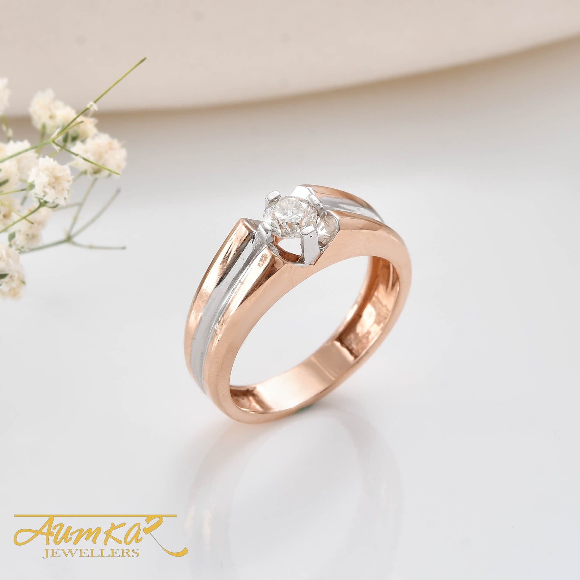 Men's Diamond Engagement Ring Two Tone Wedding Band