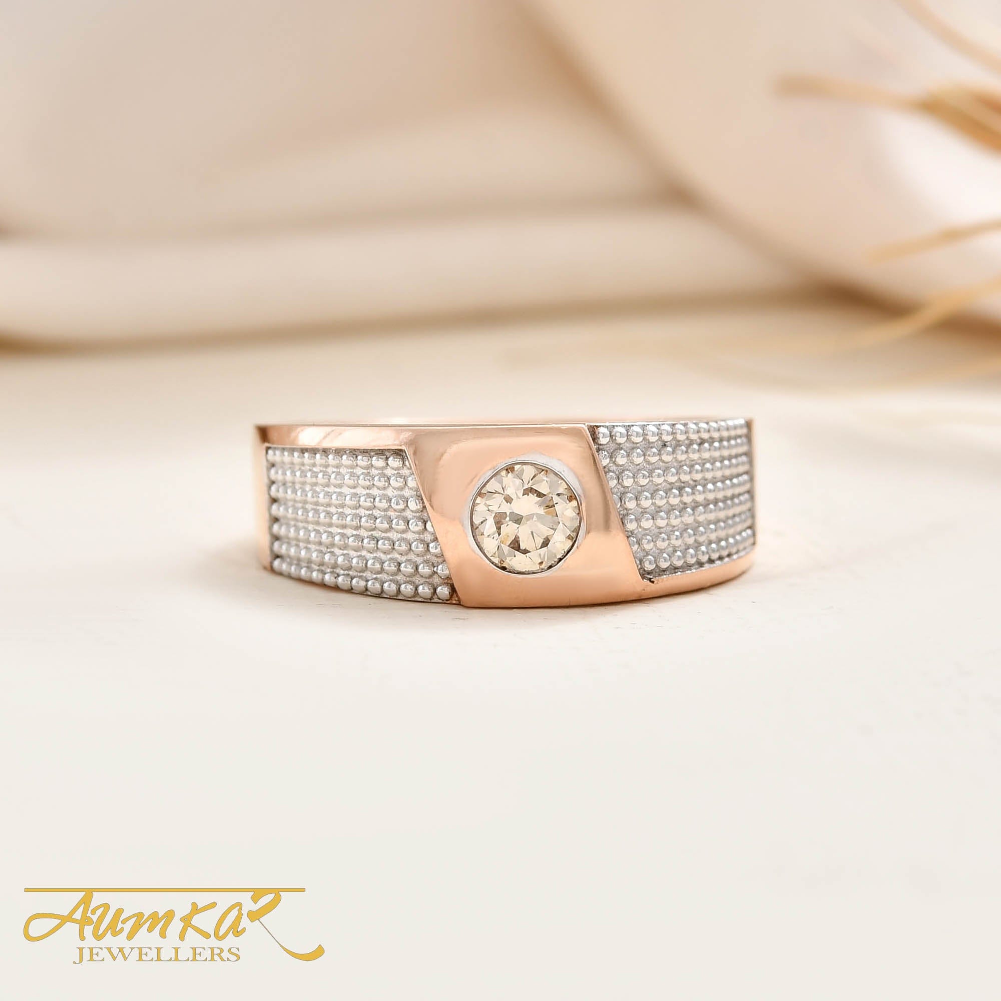 Men's Diamond Band Ring Rose Gold Statement Wedding Ring