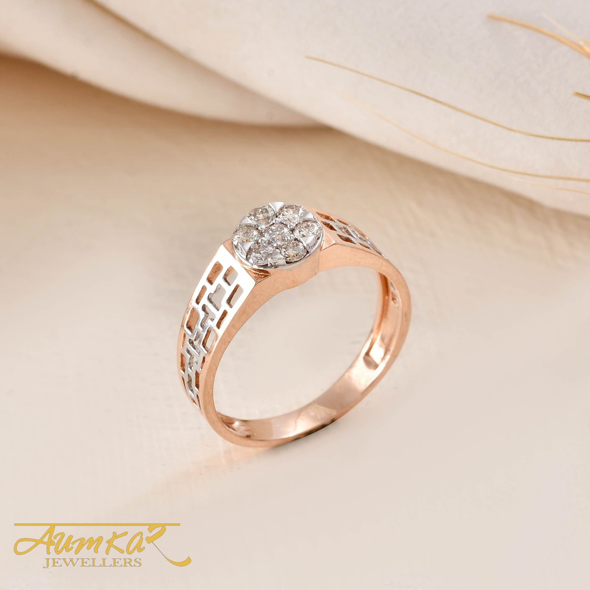 Men's Diamond Cluster Ring Rose Gold Geometric Band