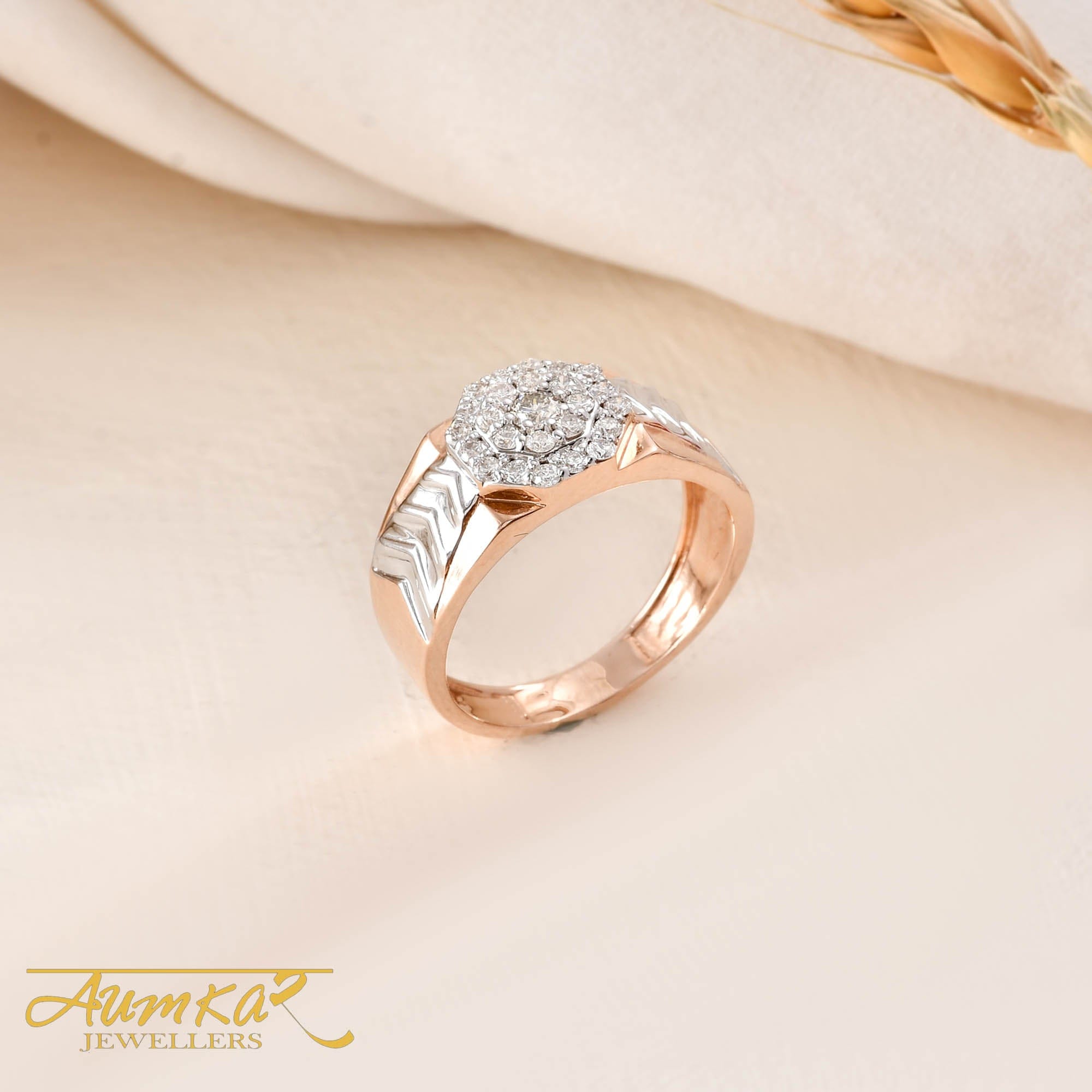Men's Diamond Cluster Ring Rose Gold Wedding Band