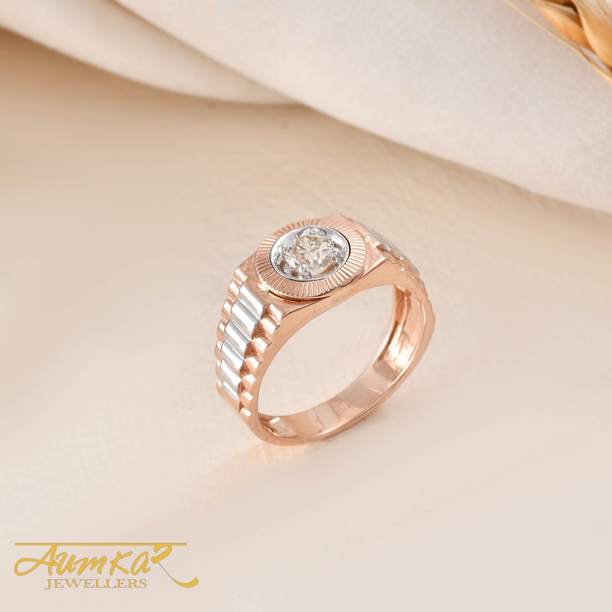 Men's Diamond Solitaire Ring Rose Gold Wedding Band