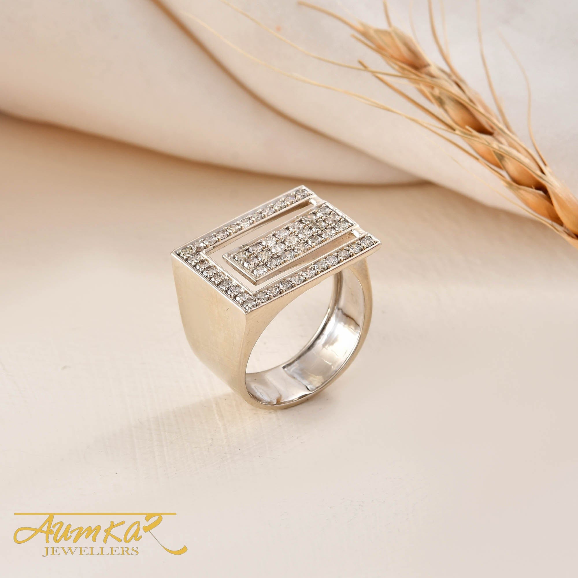 Men's Diamond Statement Ring Modern Geometric Design