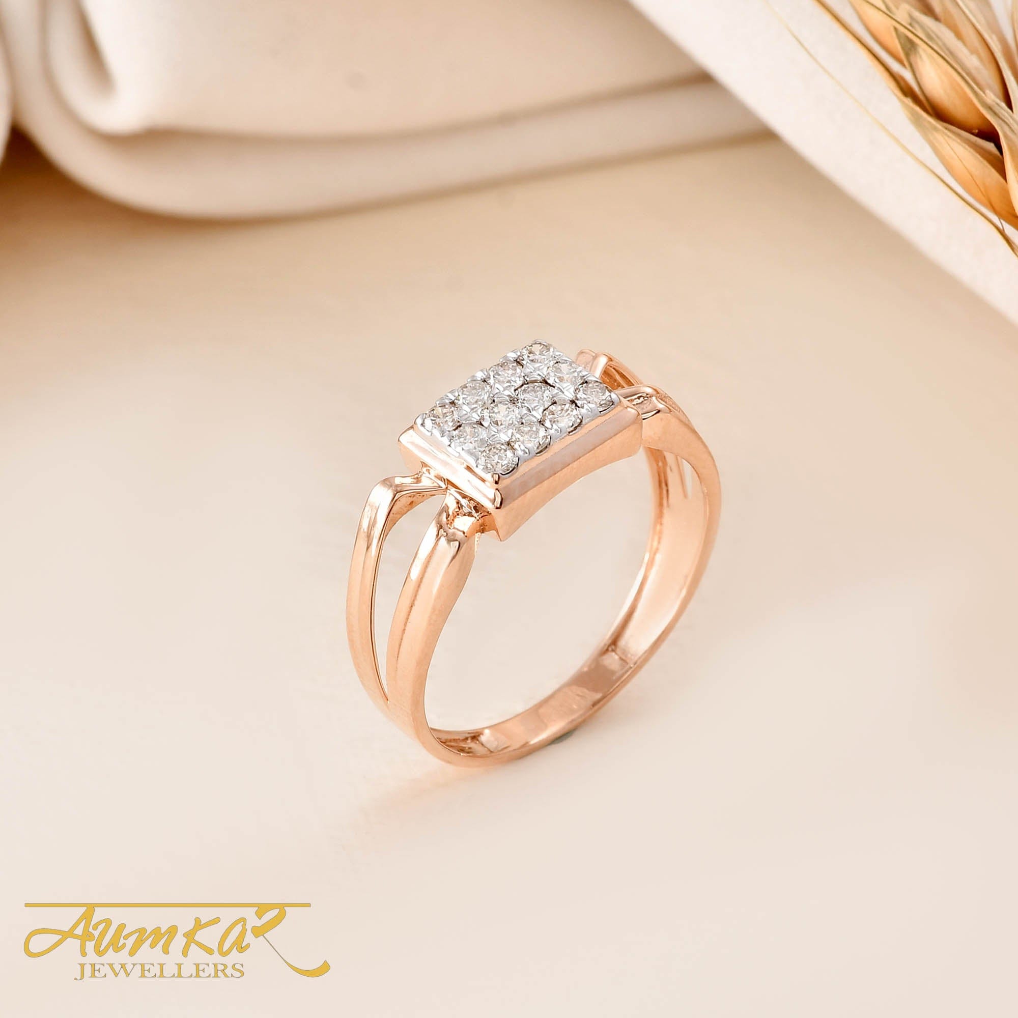 Men's Diamond Cluster Ring Rose Gold Wedding Band