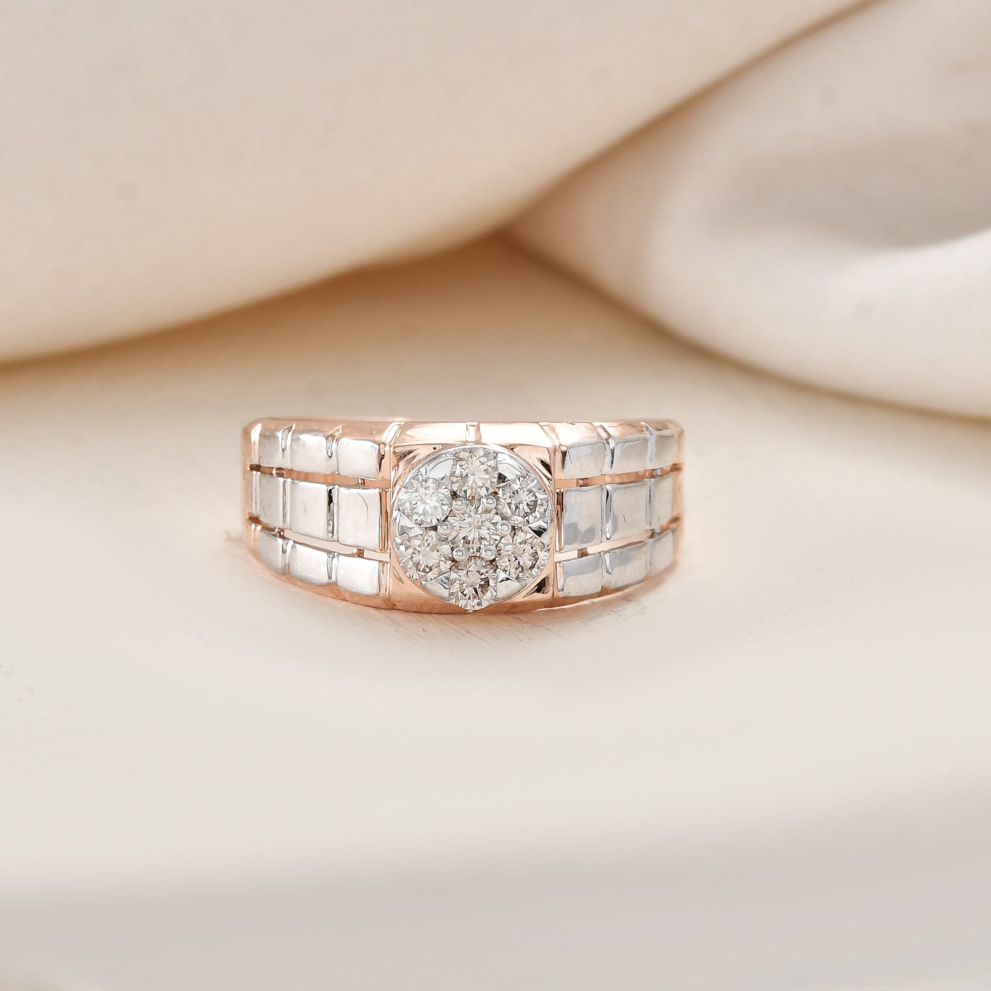 Men's Diamond Cluster Ring Rose Gold Wedding Band