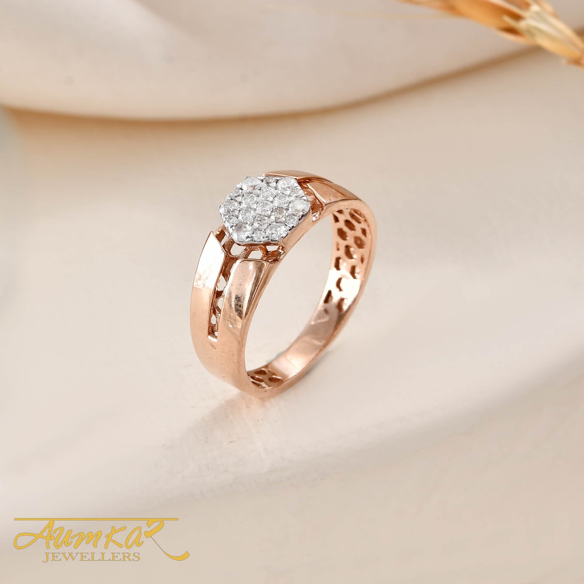 Men's Diamond Cluster Ring Rose Gold Wedding Band
