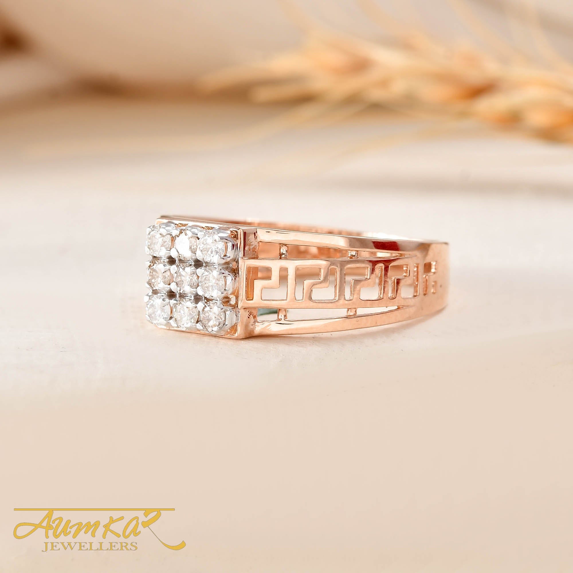 Men's Diamond Ring Rose Gold Greek Key Pattern Band