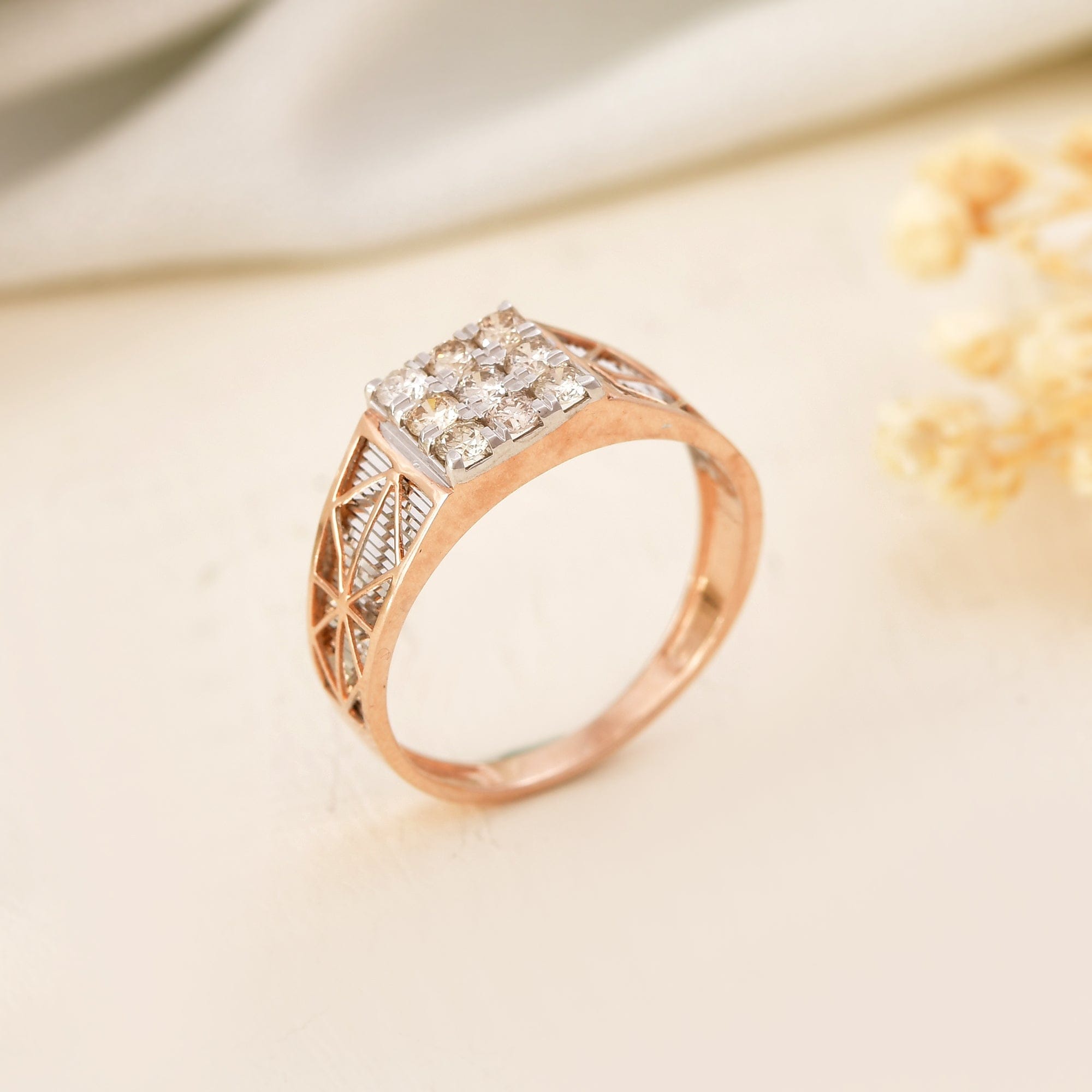 Mens Diamond Ring Rose Gold Wedding Band Luxury Gift