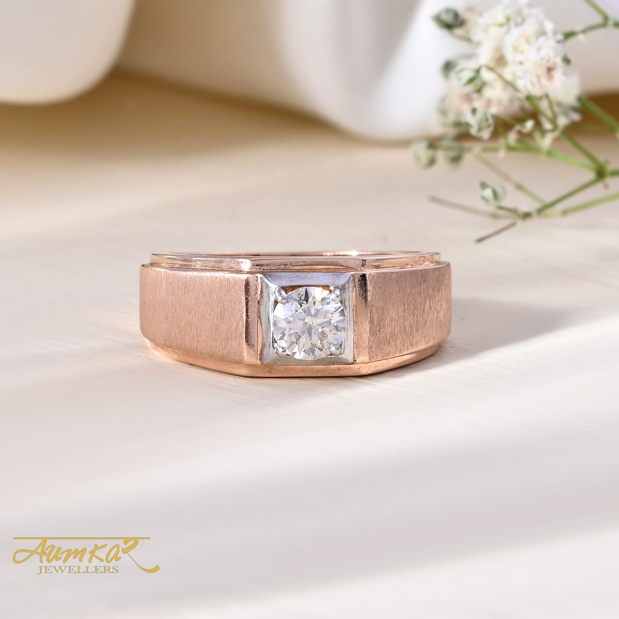 Men's Diamond Engagement Ring Rose Gold Solitaire Band