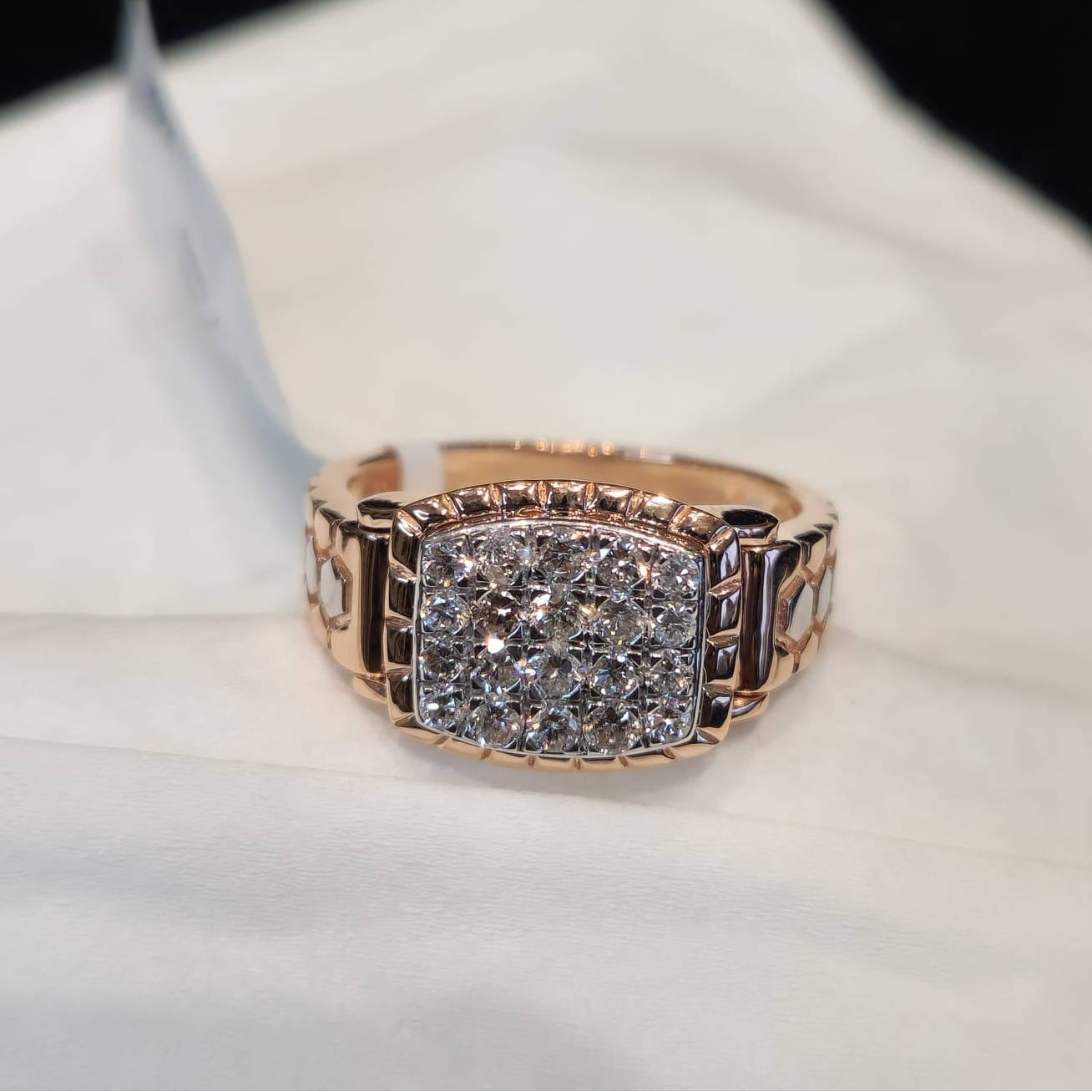 Mens Diamond Cluster Gold Ring Unique Statement Design