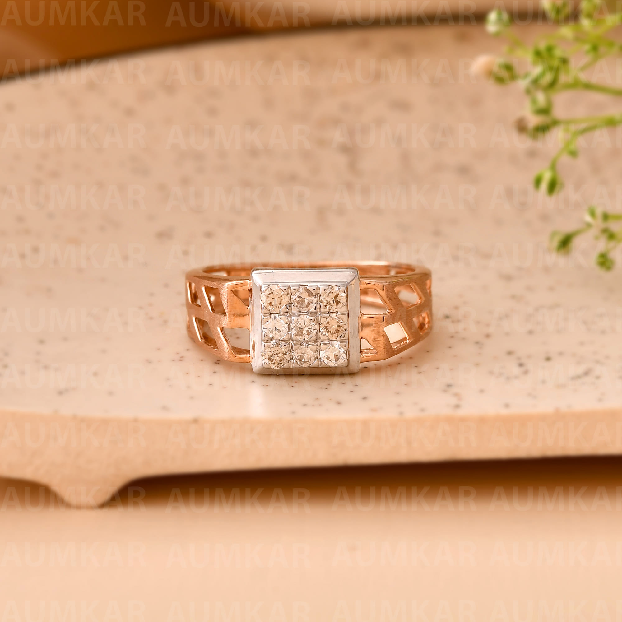 Men's Diamond Gold Ring Unique Square Cluster Design