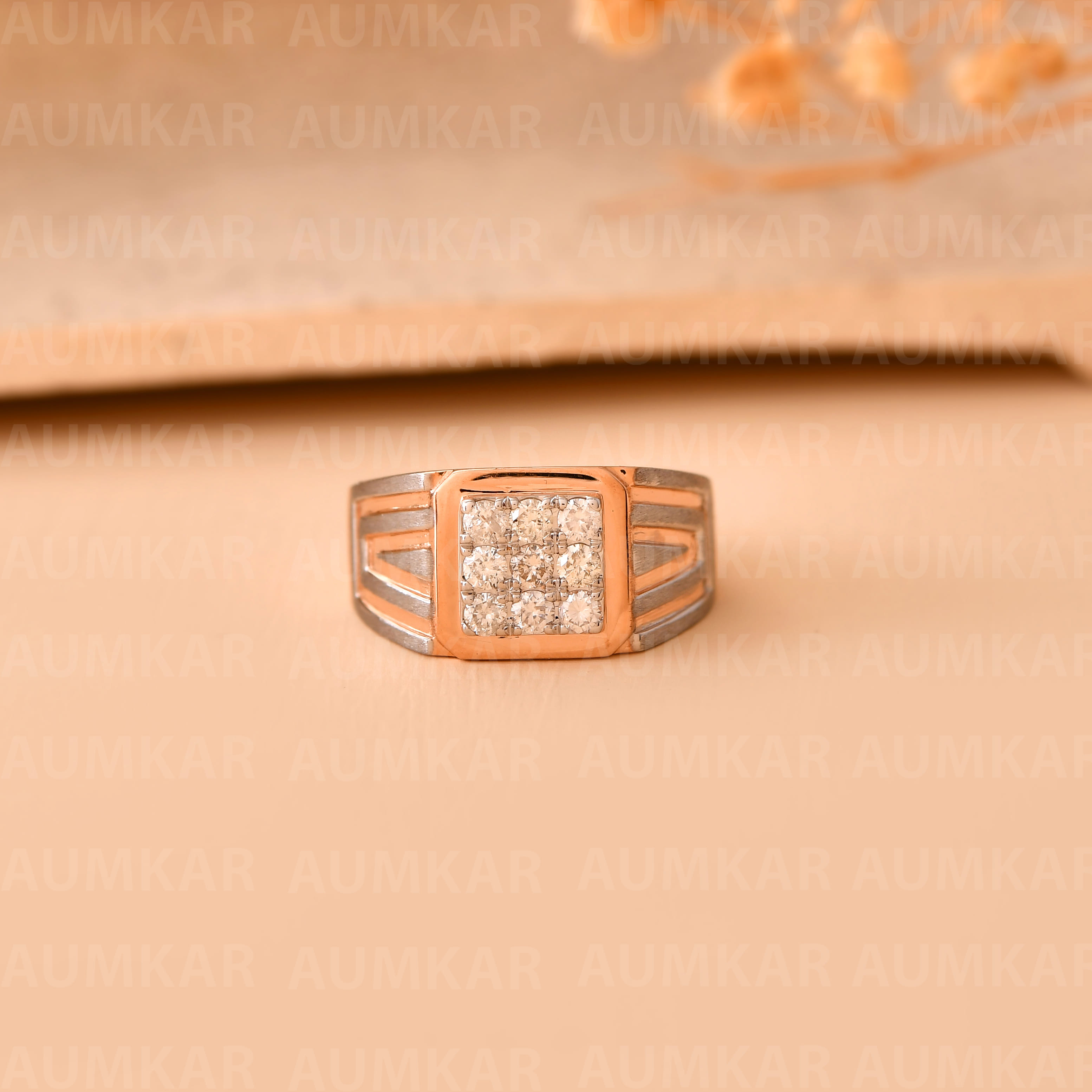 Men's Diamond Gold Ring Unique Square Cluster Design