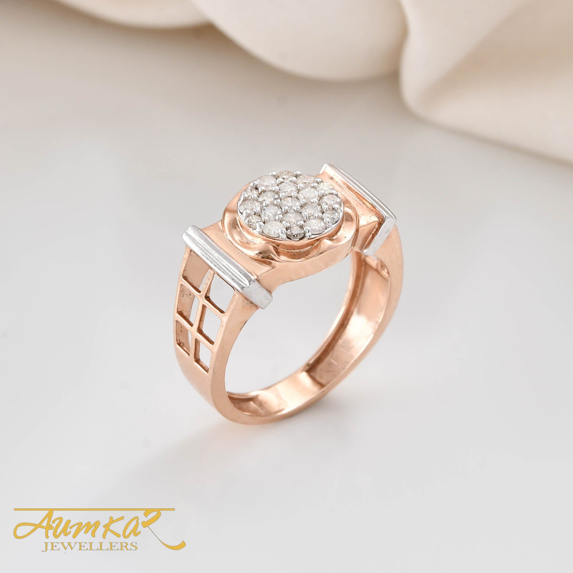 Men's Diamond Cluster Ring Rose Gold Wedding Band