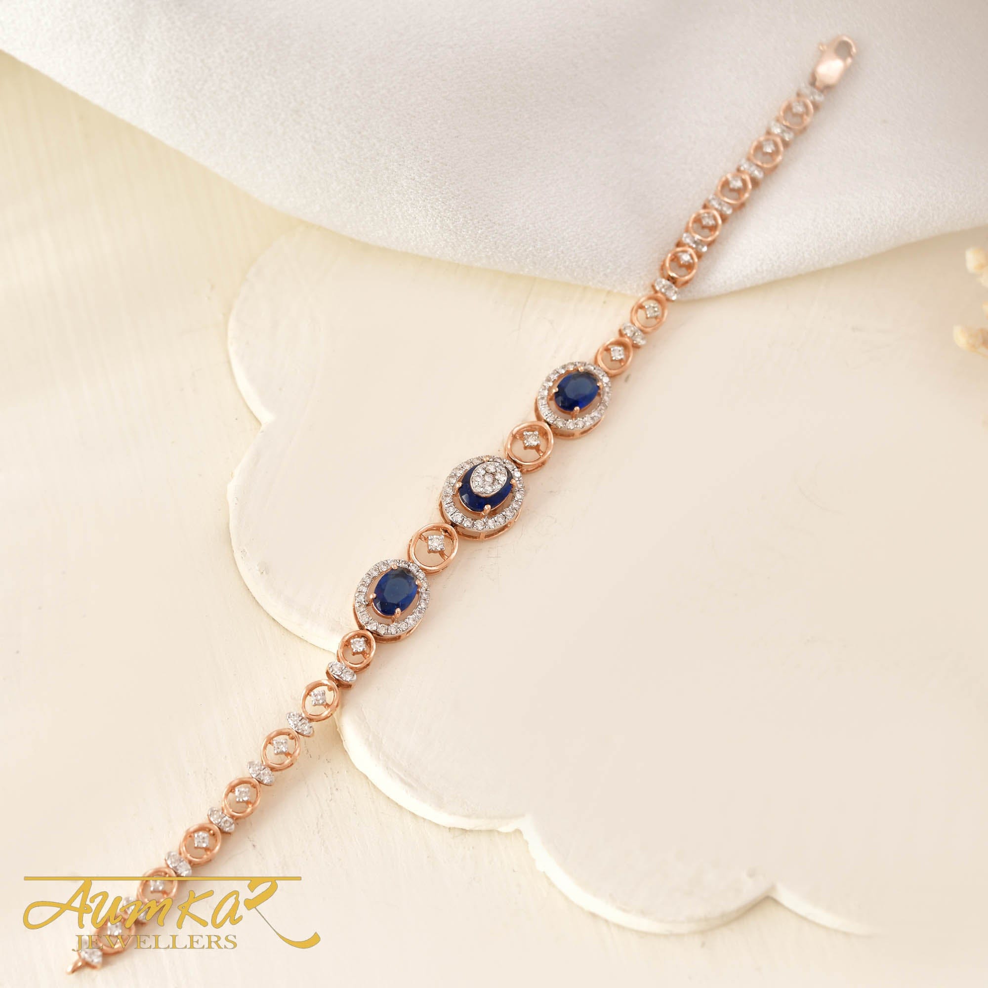 Blue Stone Tennis Bracelet Rose Gold Diamond Women's