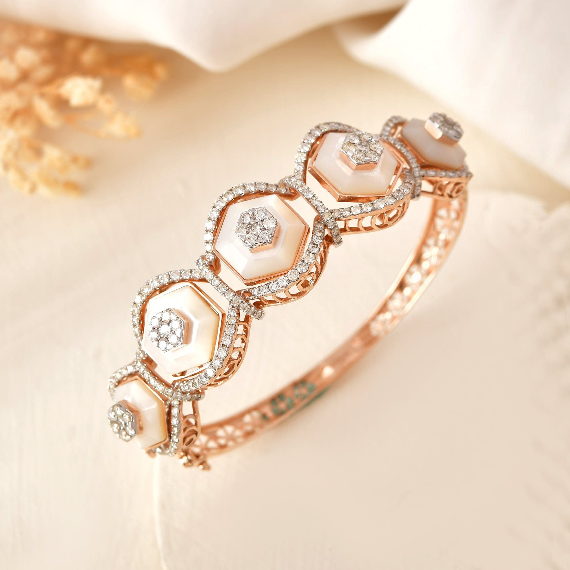 Hexagon Diamond Bracelet For Women Rose Gold Luxury Design