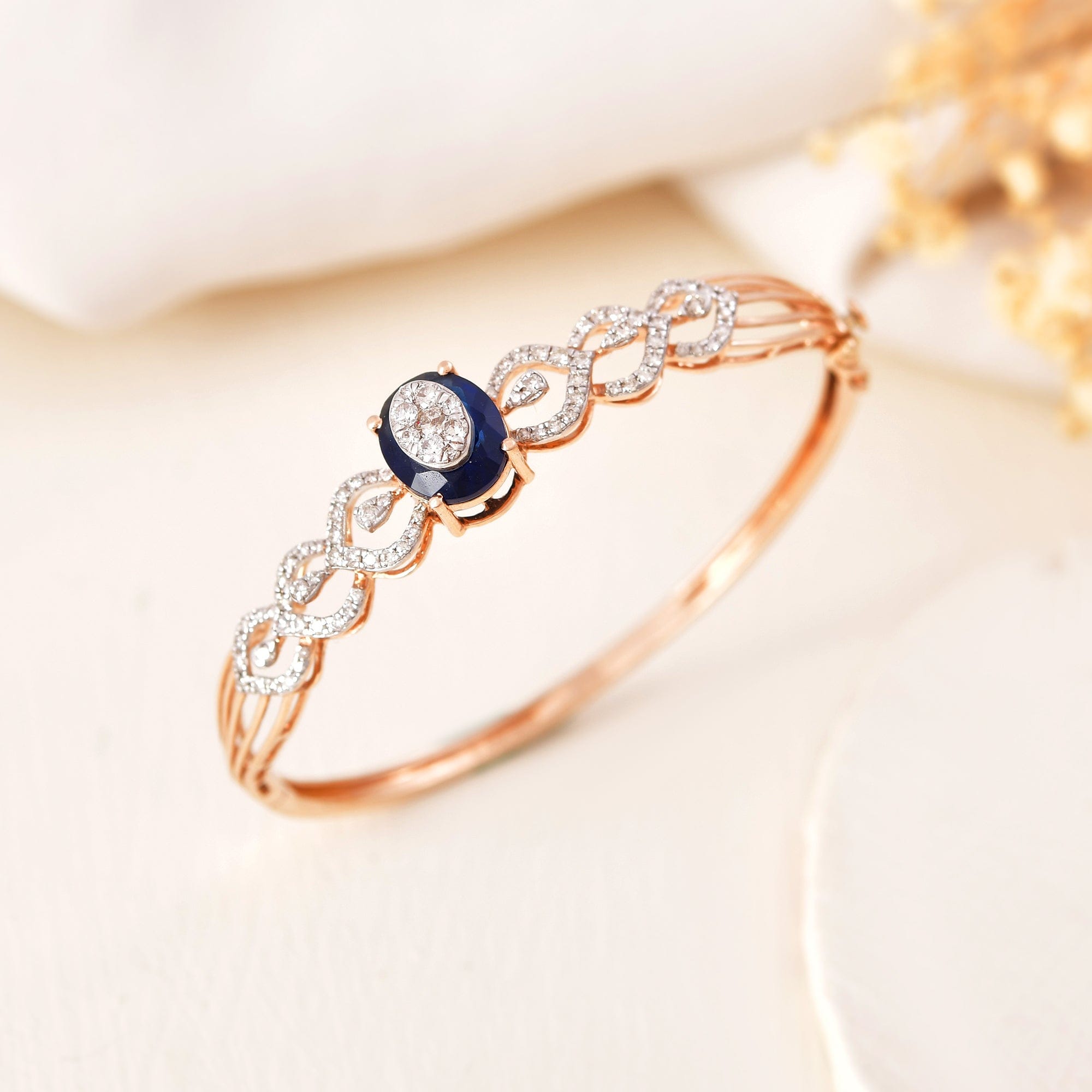 Blue Oval Diamond Bracelet For Women Rose Gold Luxury
