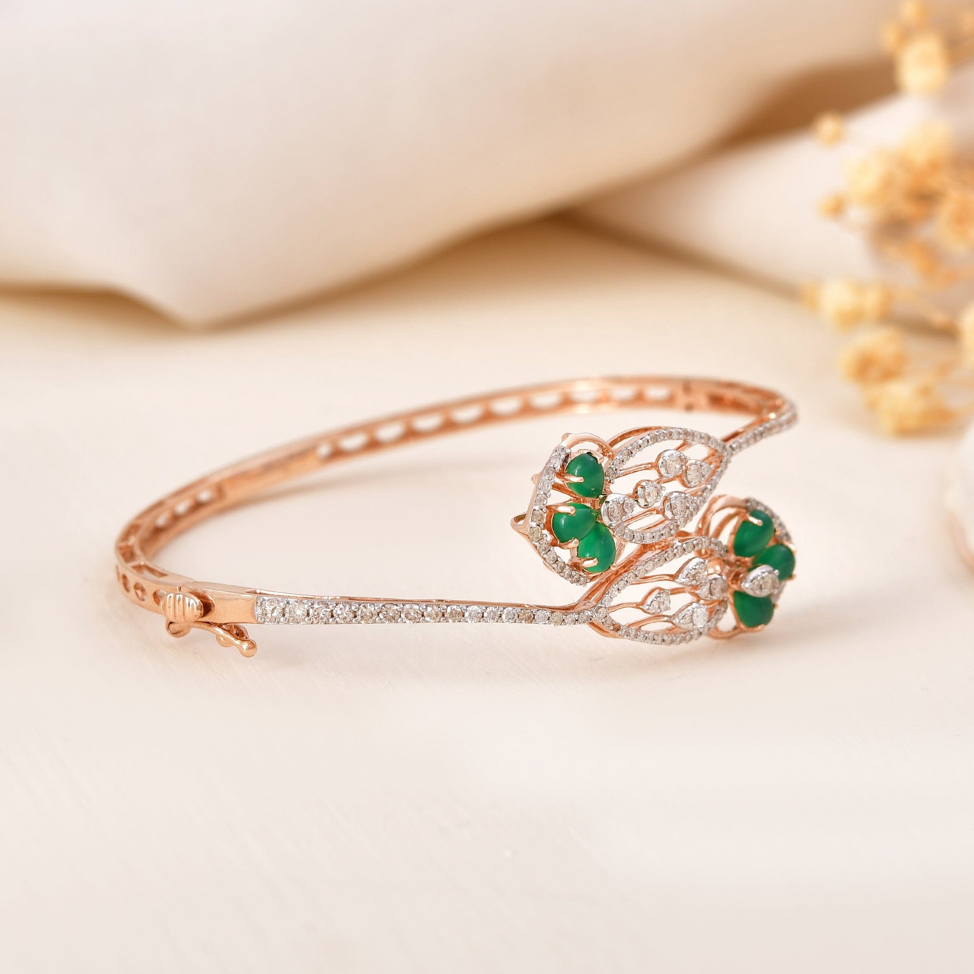Green Stone Diamond Bracelet For Women Elegant Oval Design