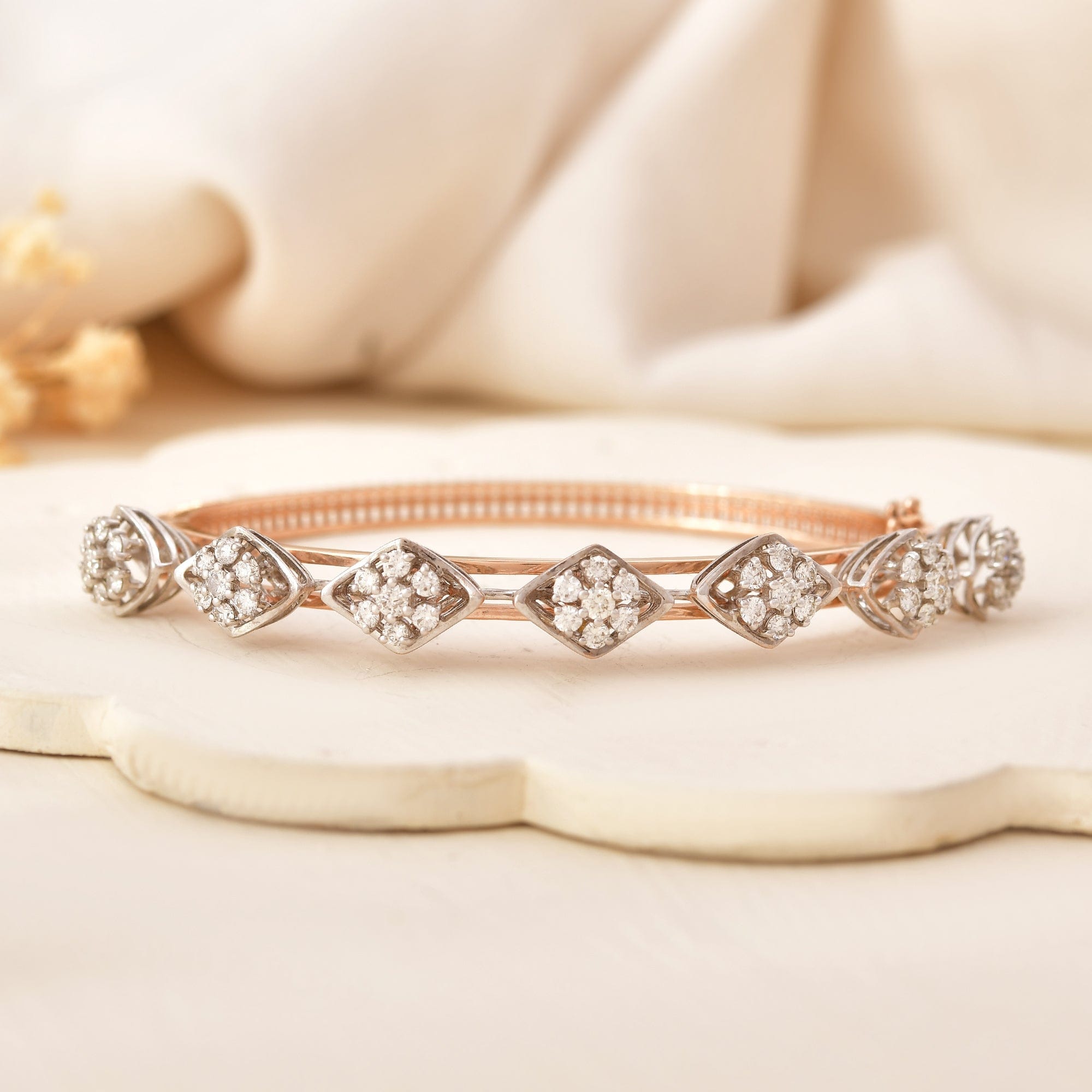 Diamond Cluster Oval Bracelet For Women Rose Gold Finish
