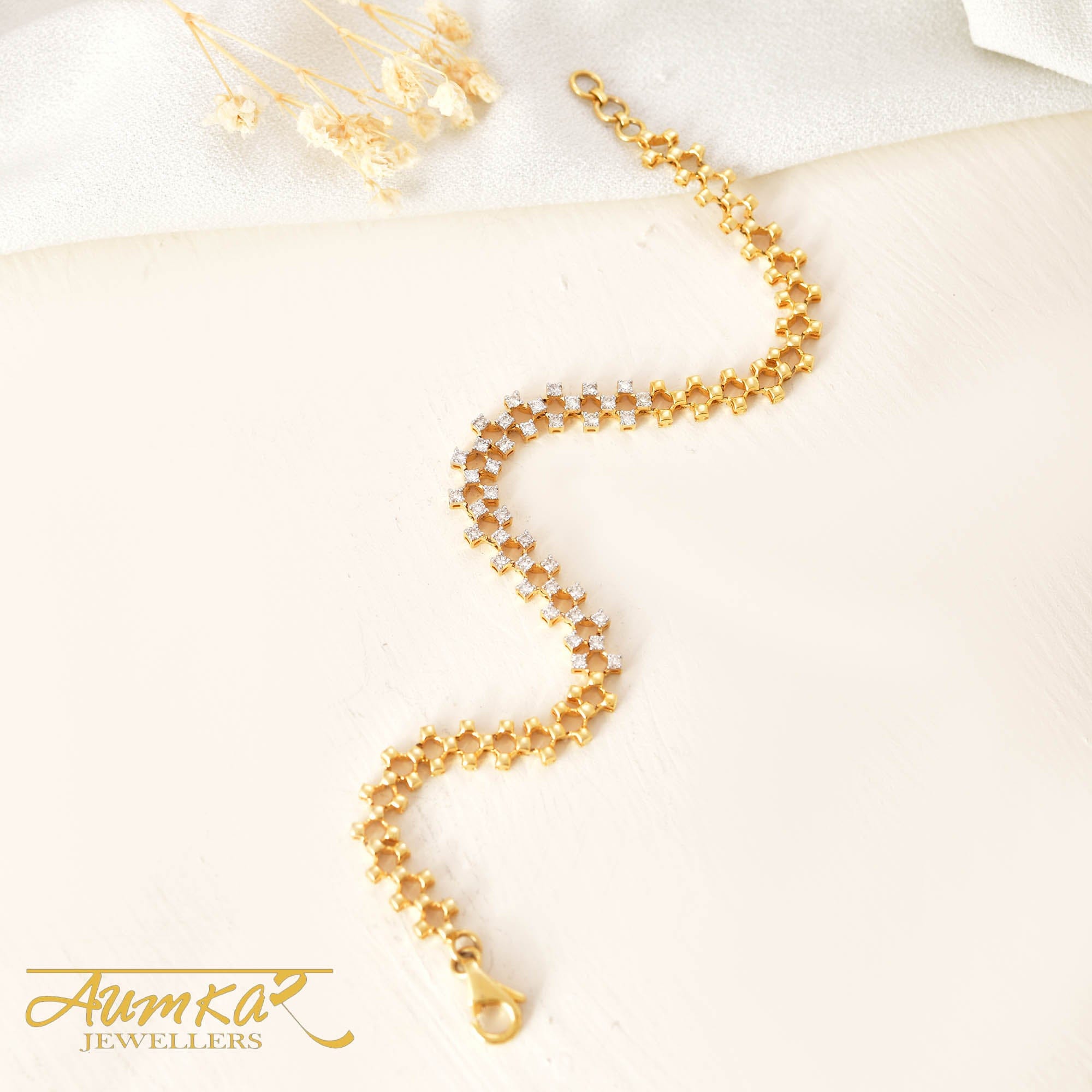 Diamond Tennis Bracelet For Women Floral Pattern Gold