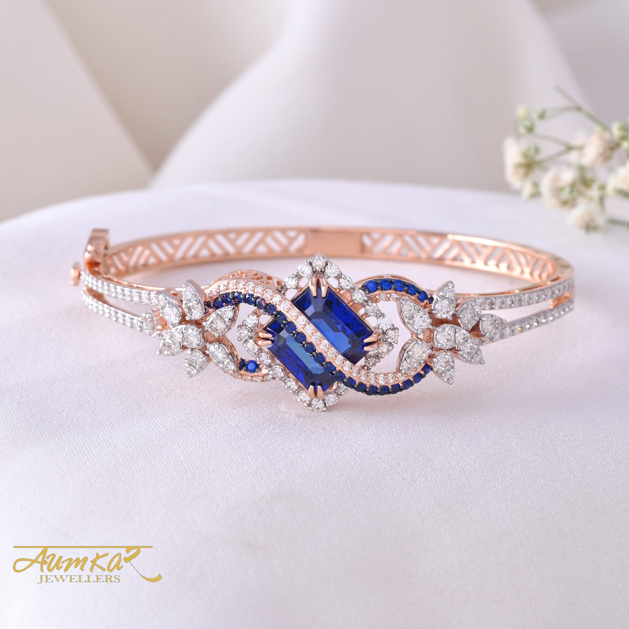 Blue Stone Rose Gold Bracelet Women Wedding Gift Jewelry