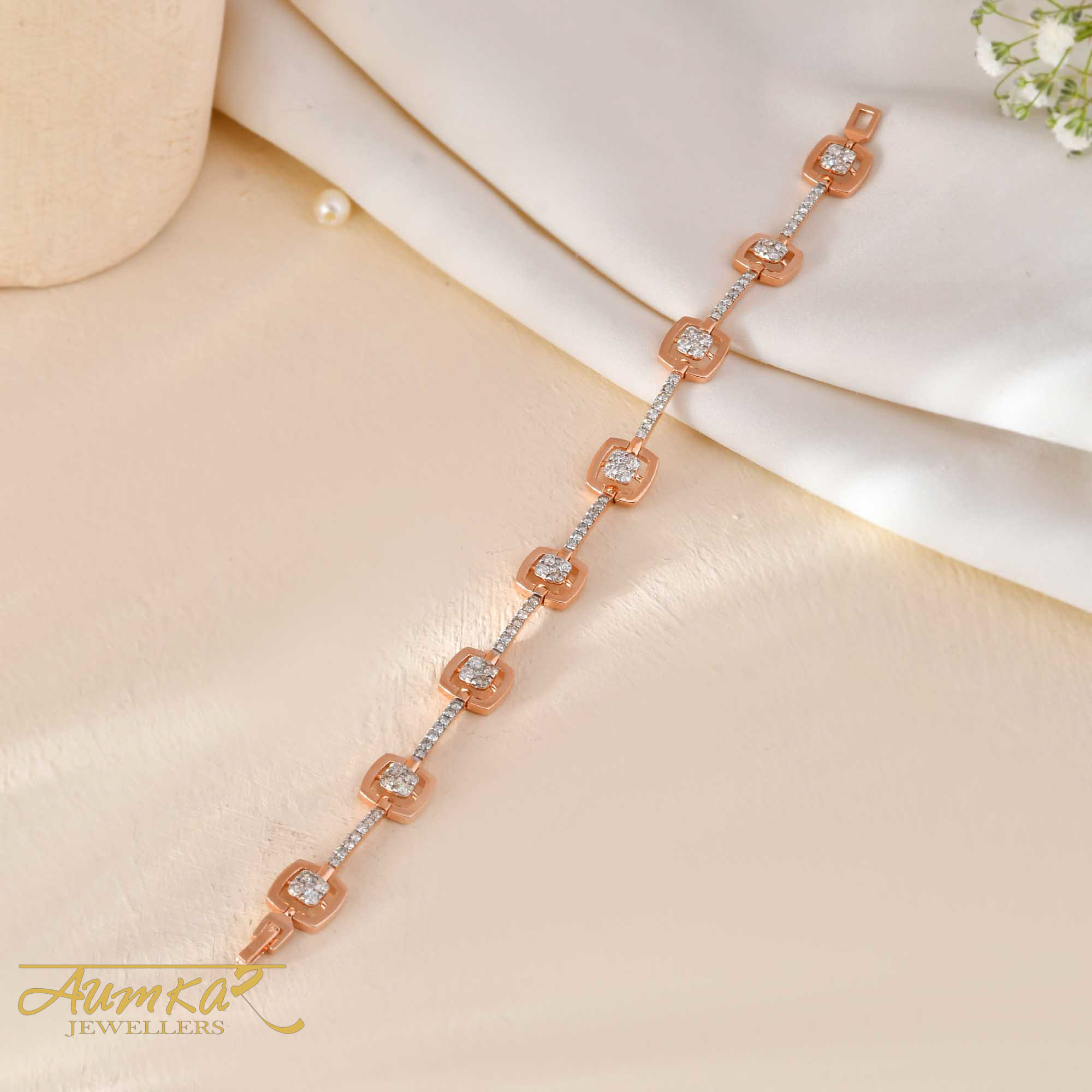 Women's Diamond Tennis Bracelet Square Link Design