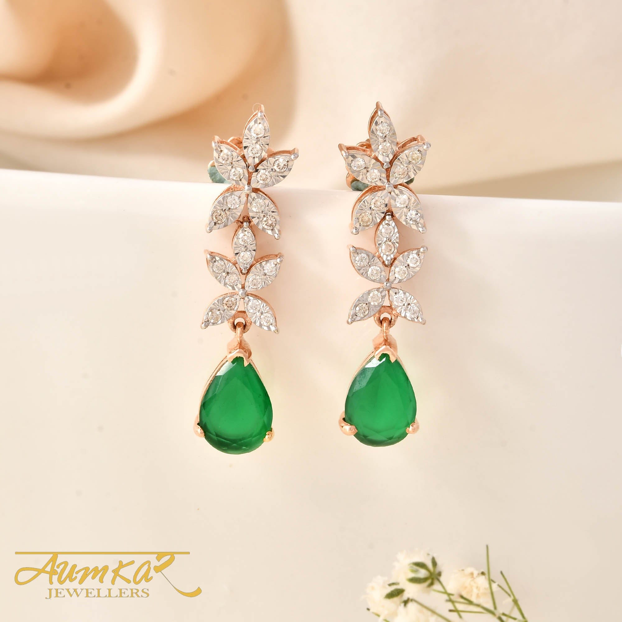 Green Stone Drop Earrings Floral Wedding Jewelry For Women
