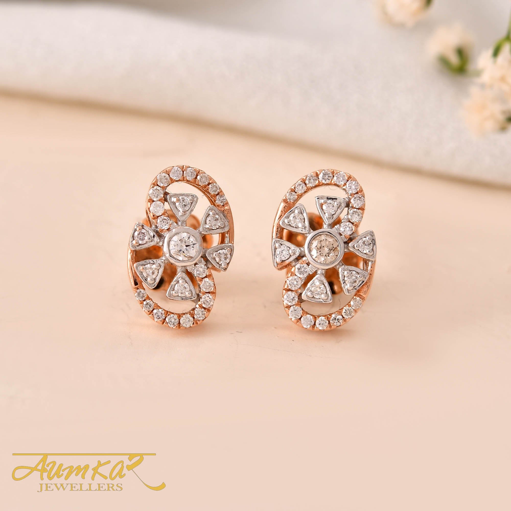 Floral Diamond Stud Earrings For Women Rose Gold Tops