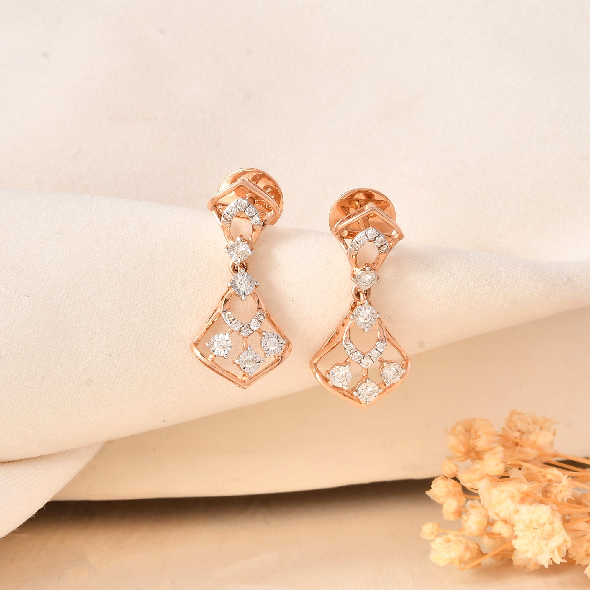 Diamond Dangler Earrings For Women Rose Gold Wedding Jewelry
