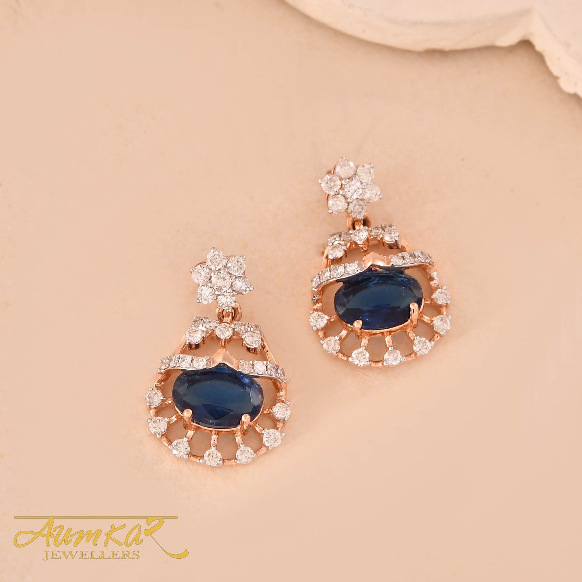 Blue Stone Diamond Dangler Earrings For Women Wedding Jewelry