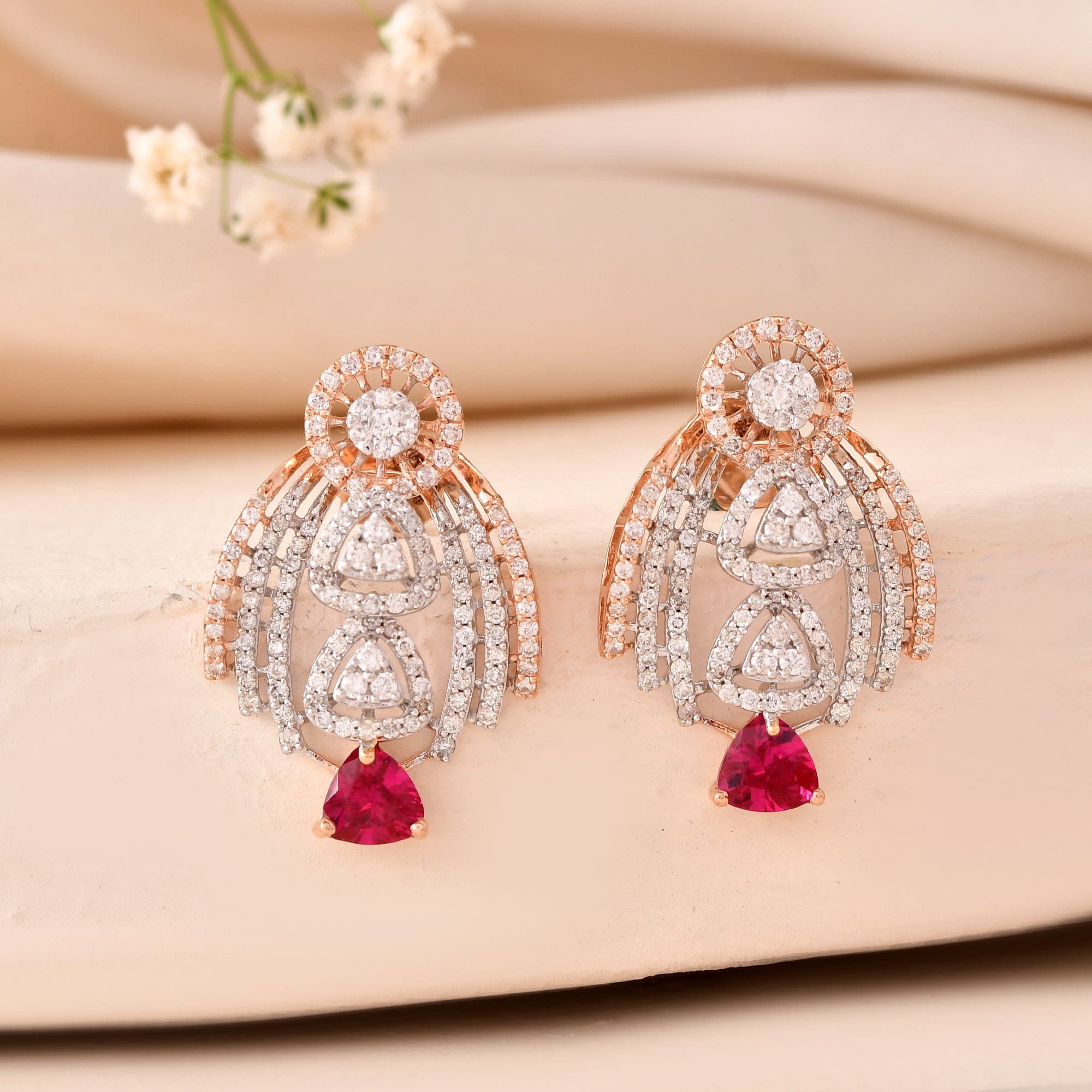 Red Stone Diamond Drop Earrings For Women Wedding Jewelry