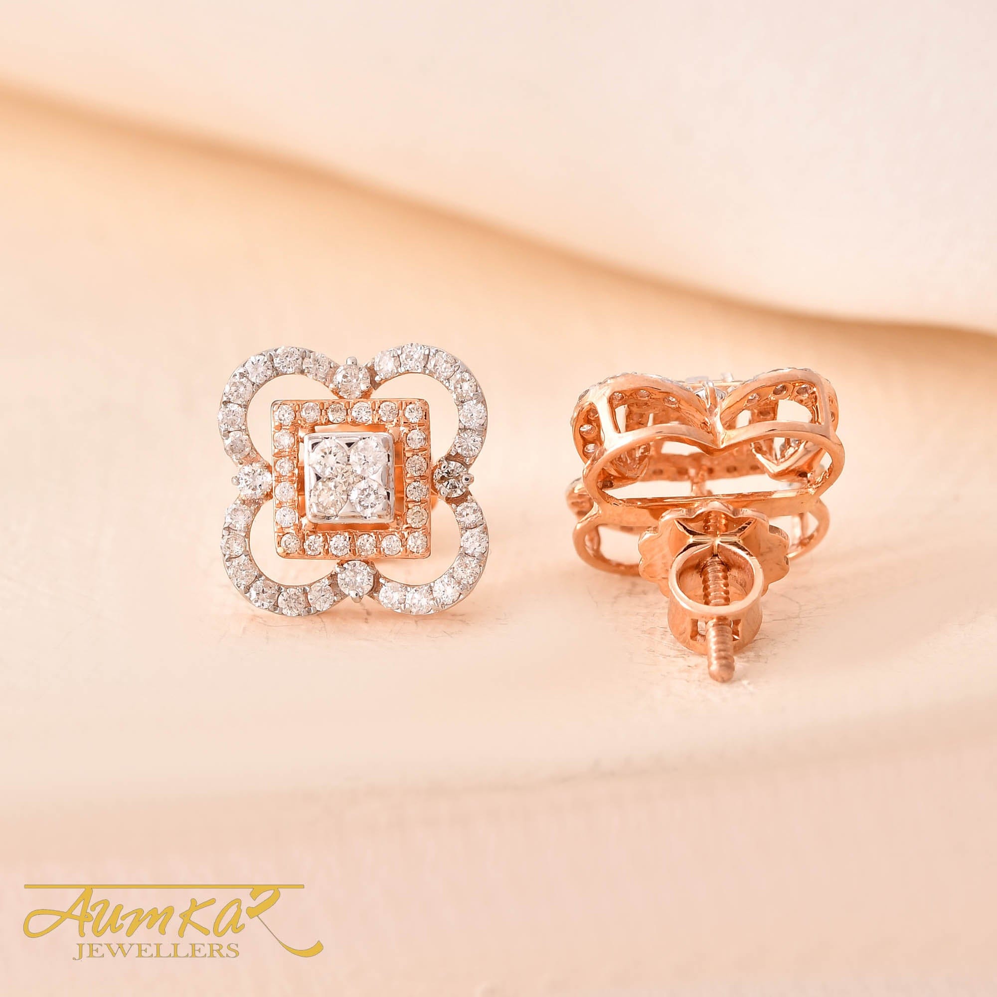 Diamond Stud Earrings Floral Design For Women Luxury Gift