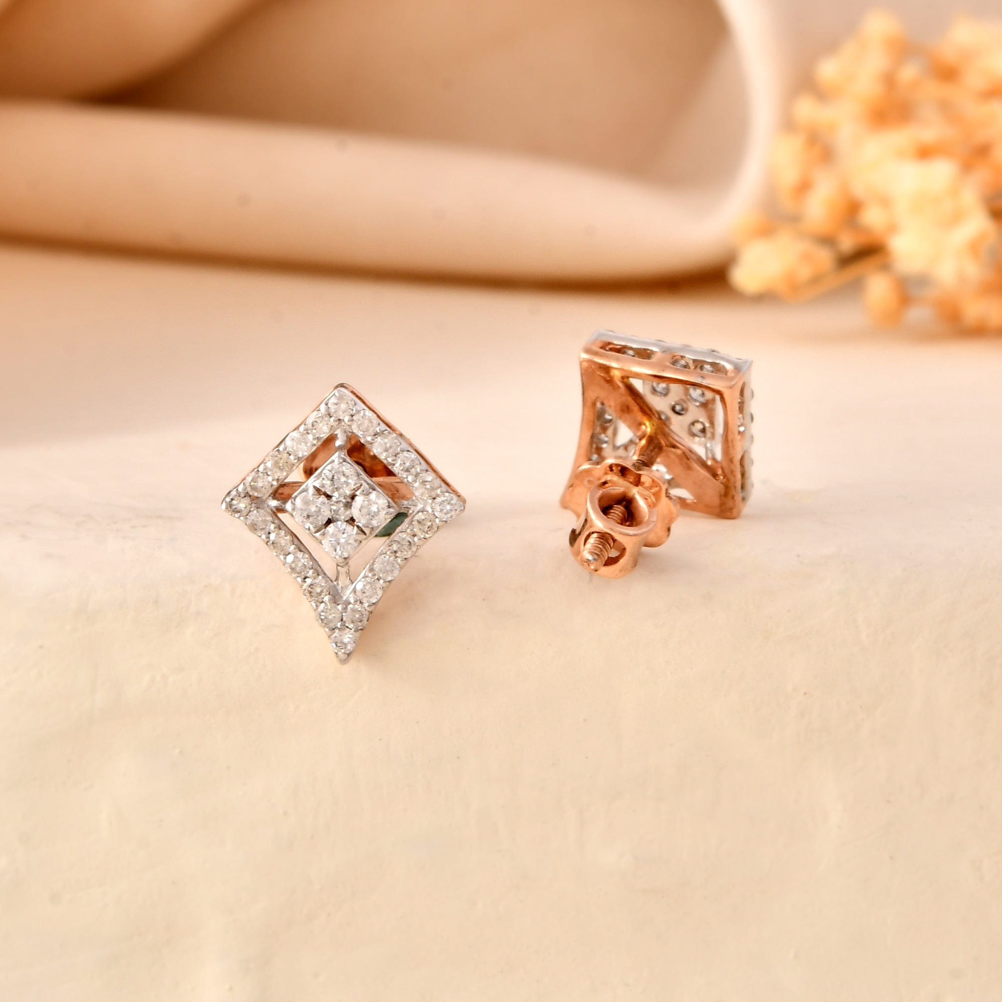 Diamond Stud Earrings For Women Geometric Square Design