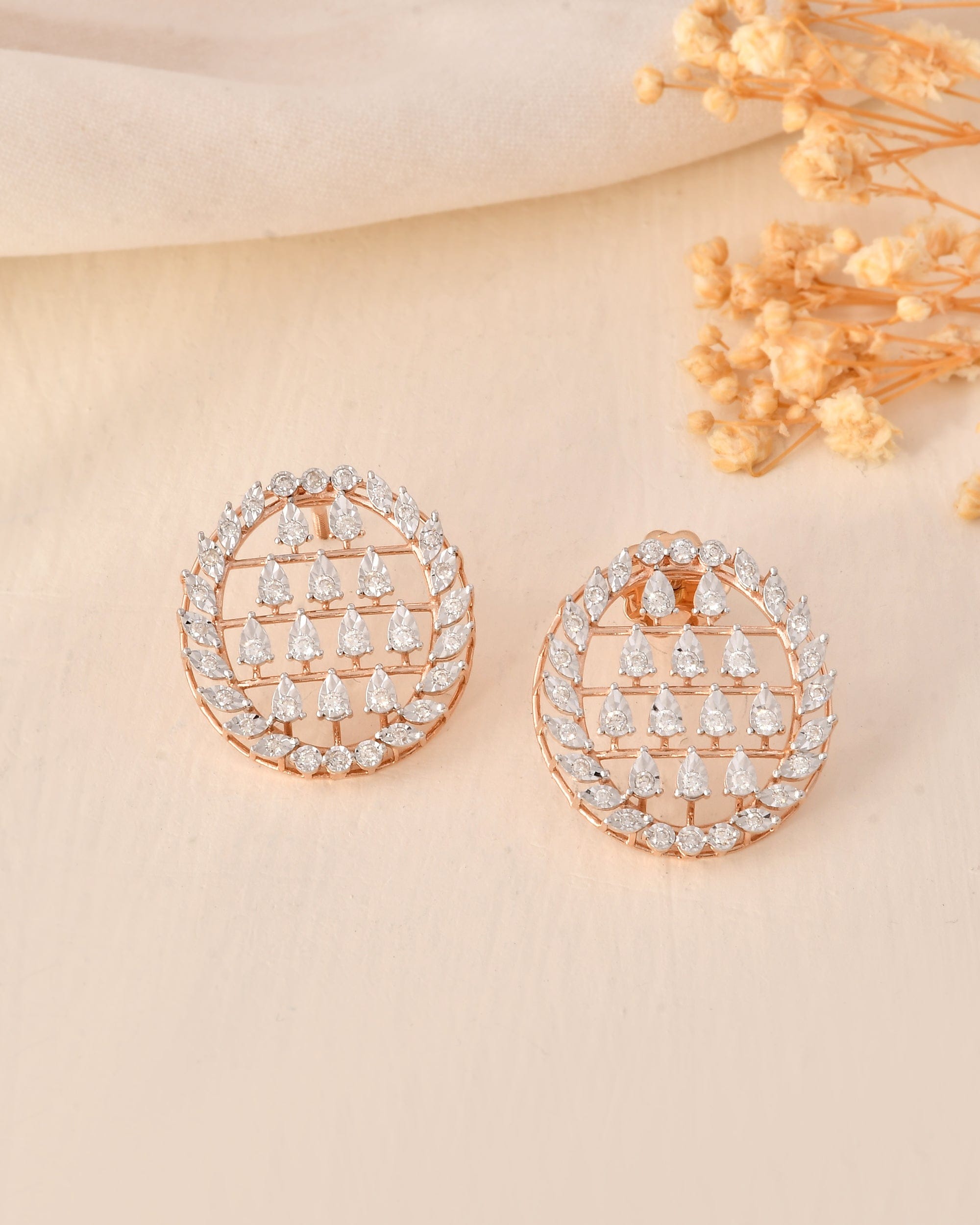 Diamond Stud Earrings For Women Rose Gold Circular Design