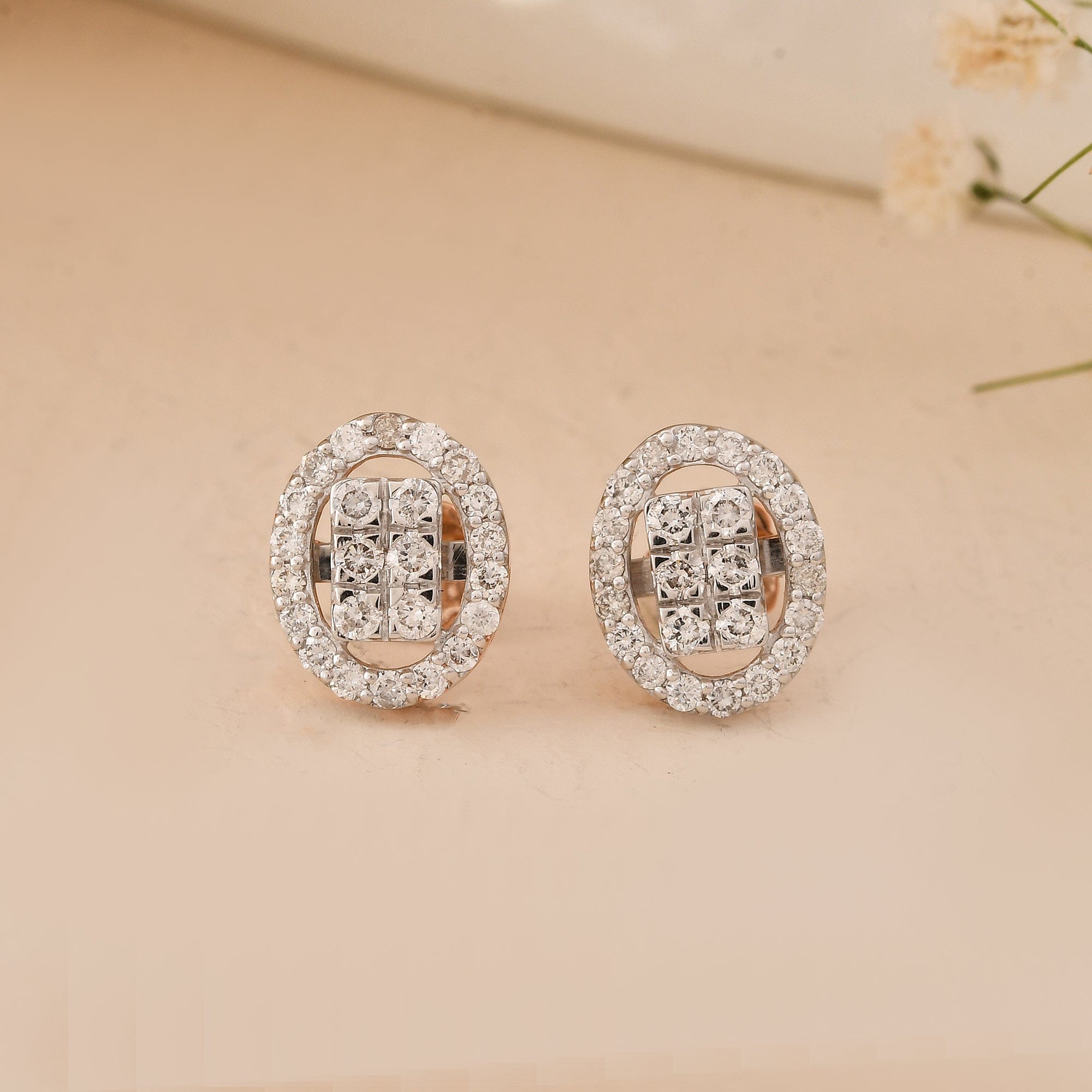 Oval Halo Diamond Stud Earrings For Women Wedding Jewelry