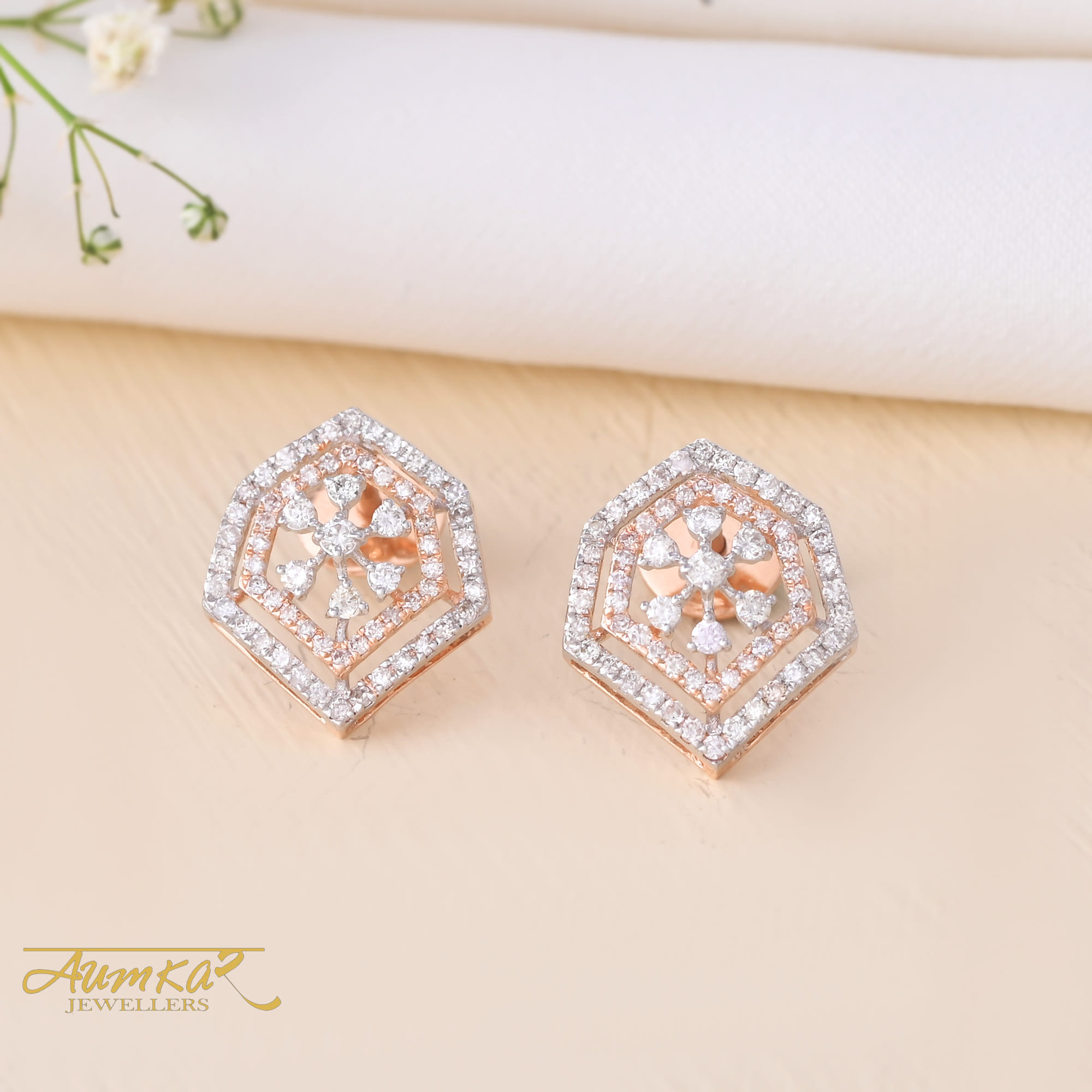 Diamond Floral Stud Earrings Women's Daily Wear Jewelry
