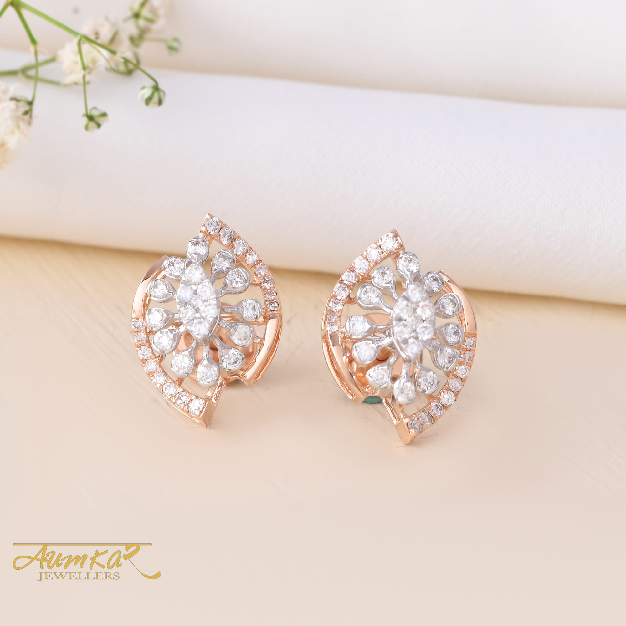 Diamond Floral Stud Earrings For Women Wedding Jewellery