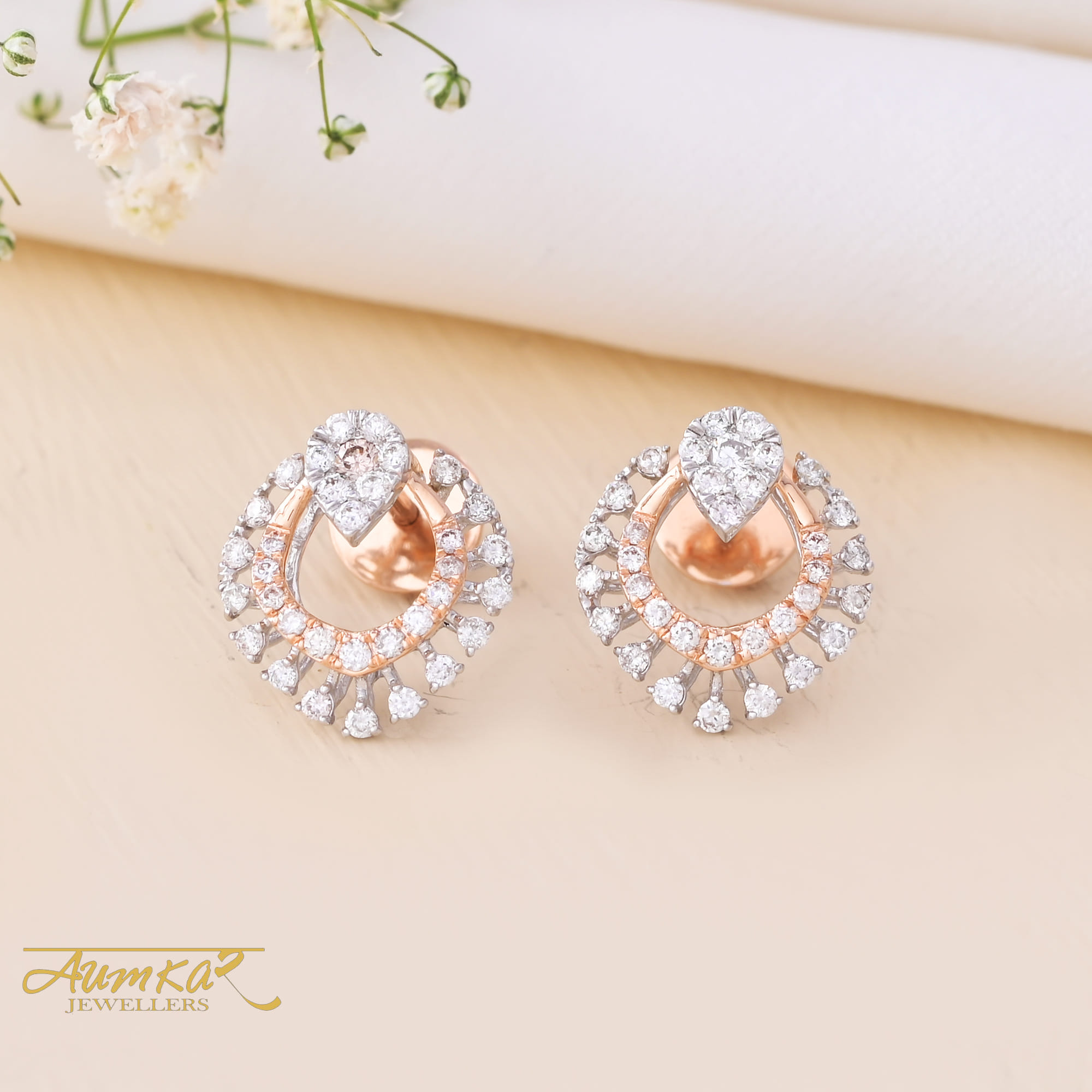 Rose Gold Diamond Stud Earrings For Women Wedding Jewelry