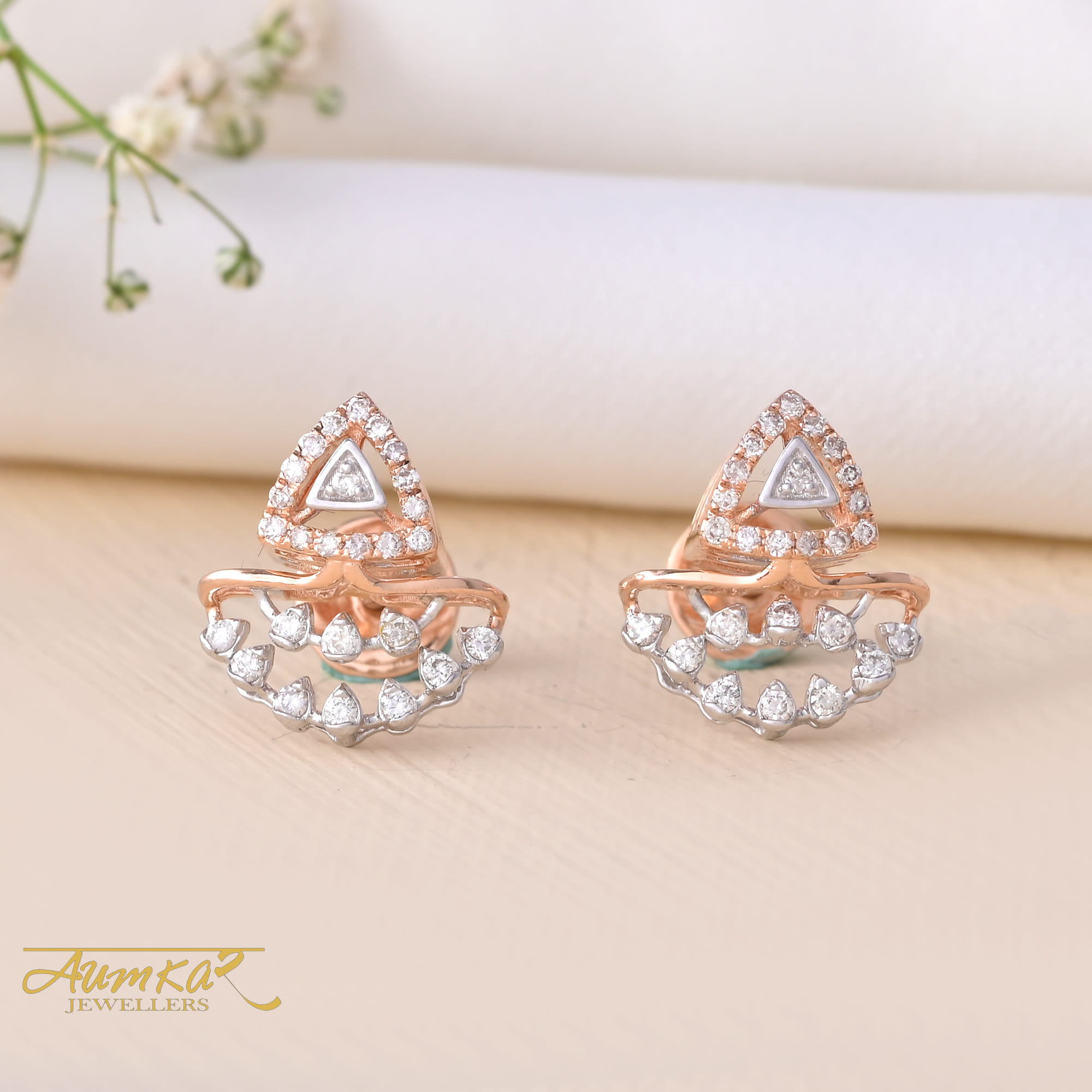Diamond Triangle Stud Earrings For Women Rose Gold