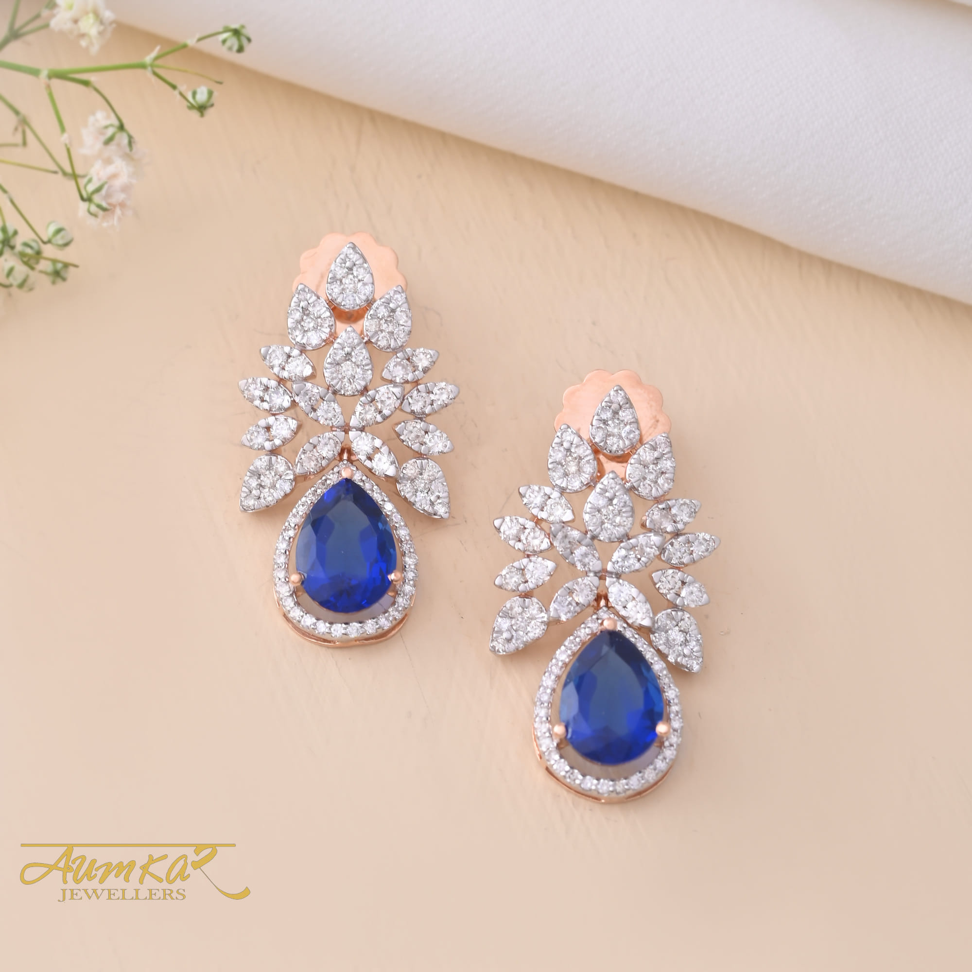 Blue Stone Diamond Dangler Earrings For Women Wedding Jewelry
