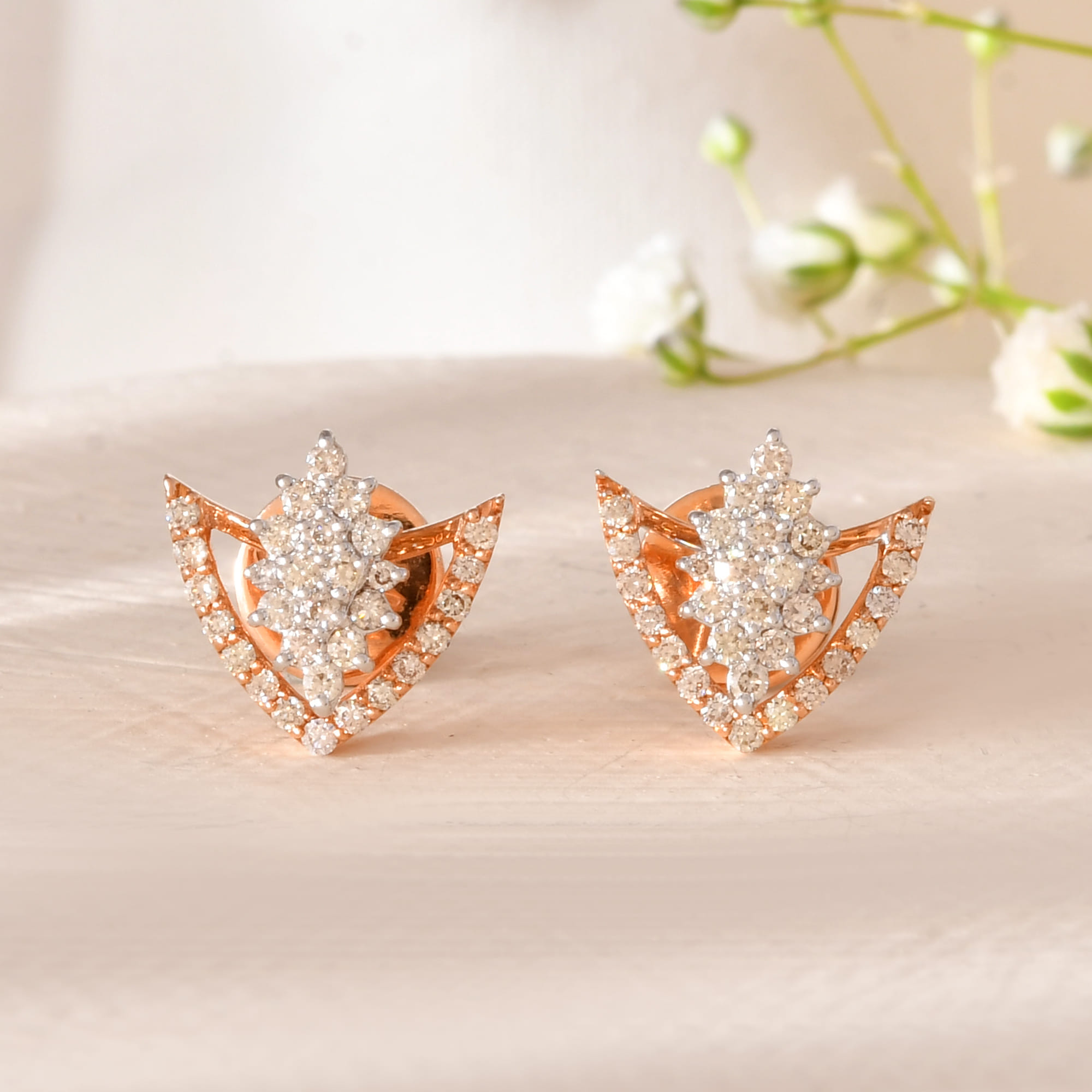 Diamond Stud Earrings For Women Rose Gold Daily Wear