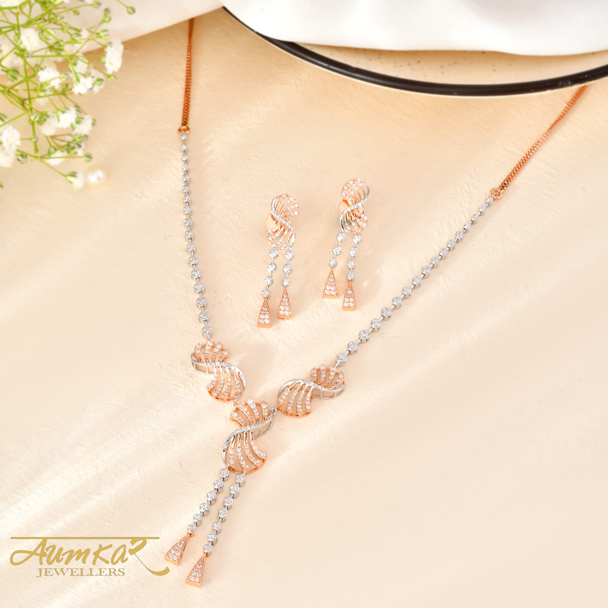 Rose Gold Diamond Dangle Earrings For Women Wedding Jewelry