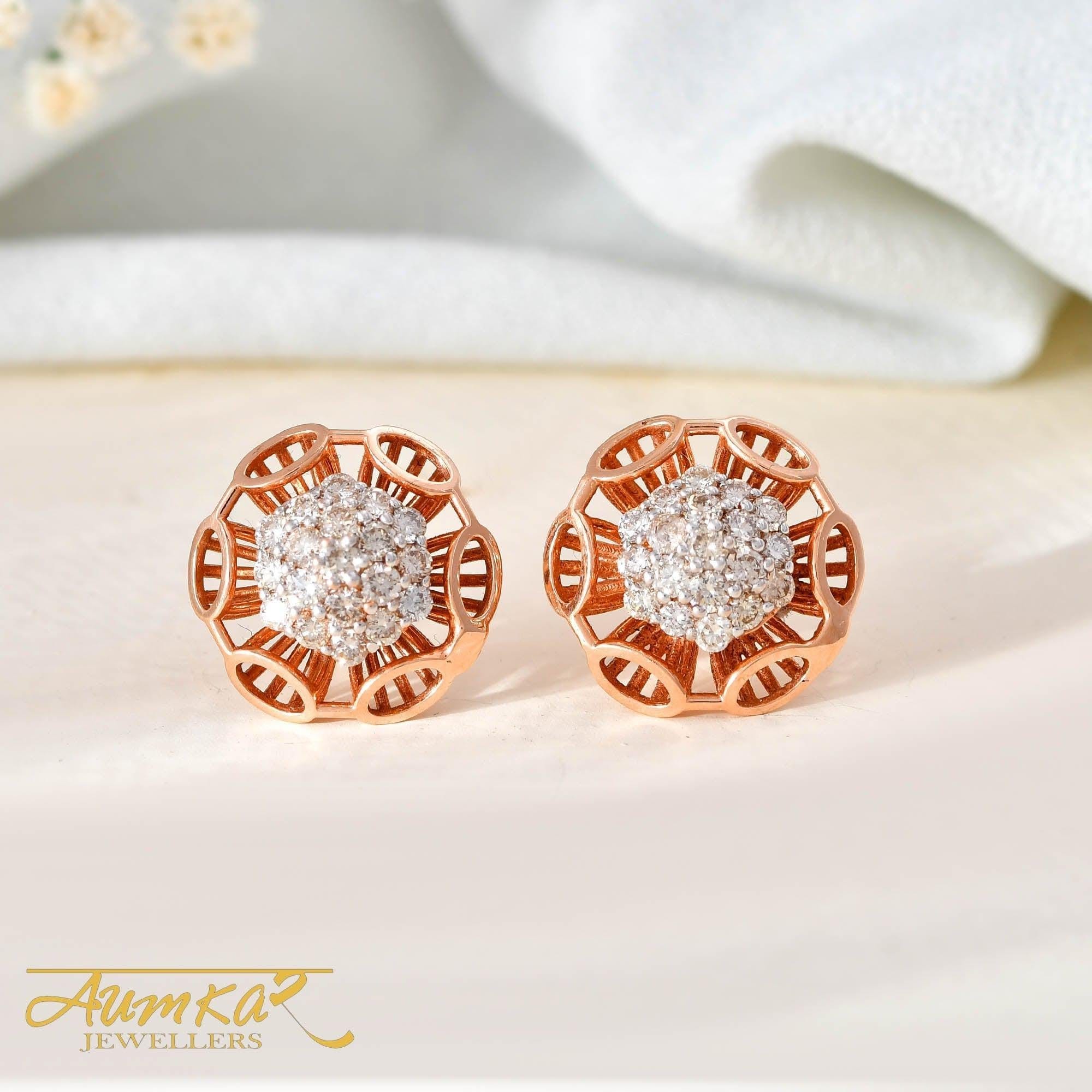 Diamond Flower Stud Earrings Women's Designer Gold Tops