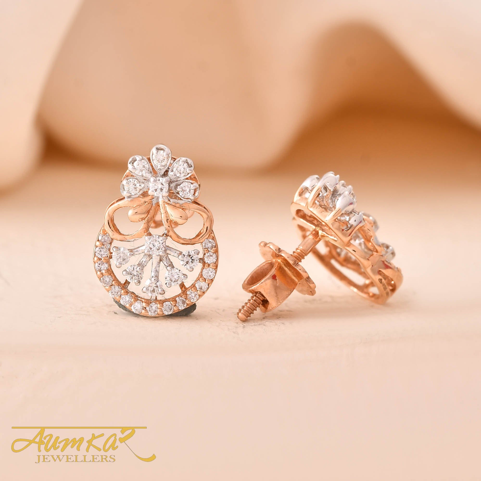 Diamond Floral Stud Earrings For Women Wedding Jewelry