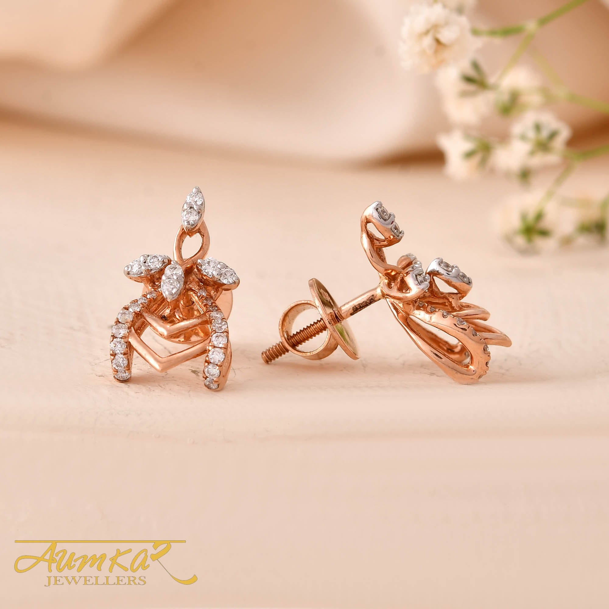 Diamond Stud Earrings Women's Daily Wear Rose Gold Jewelry