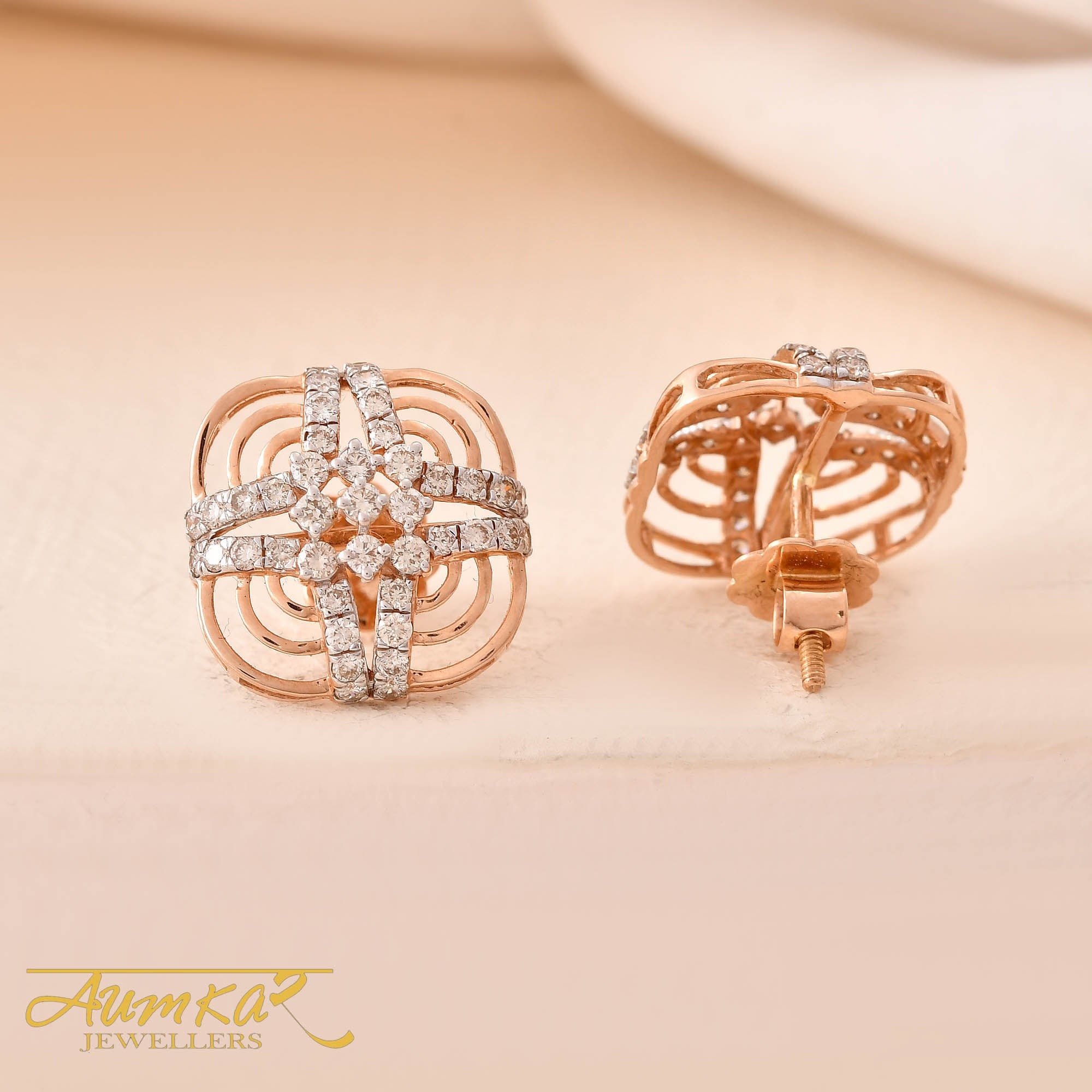 Rose Gold Diamond Stud Earrings For Women Luxury Design